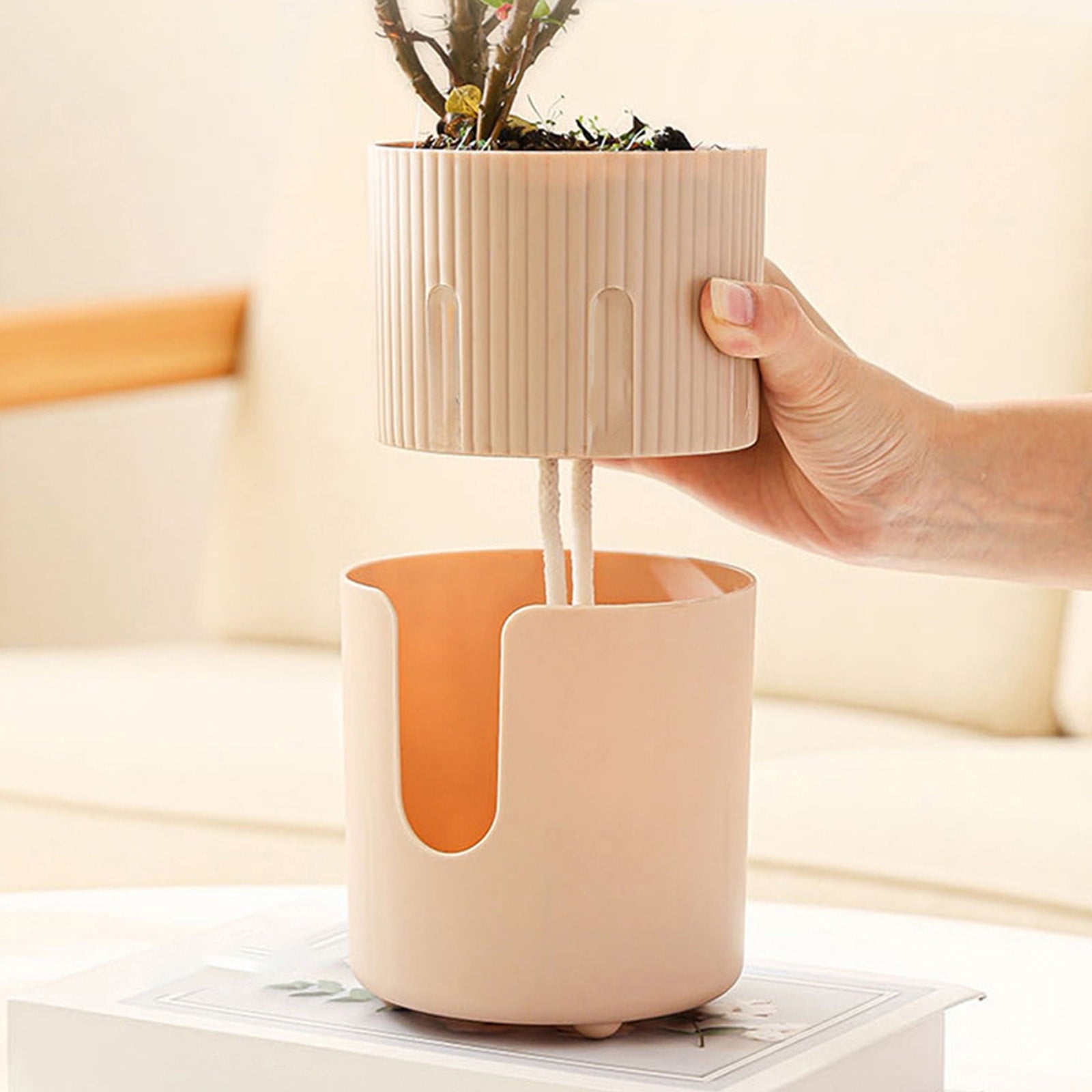 Iuhan 4Pcs Automatic Watering Flower Pots, Self-Watering Planters with Wick System, Thickened Plastic Indoor Pots for Succulents Herbs, Desktop Planter for Home Office Decor