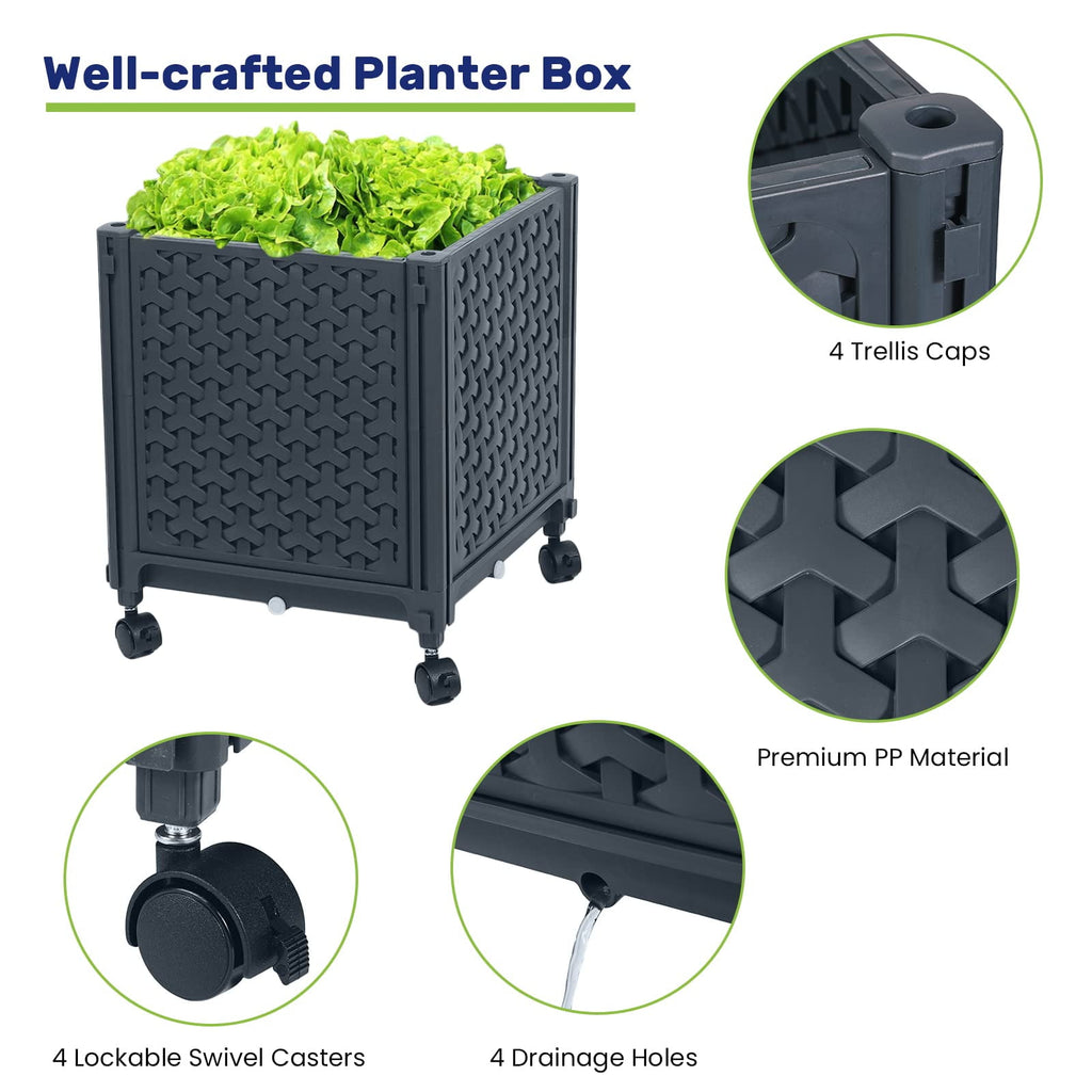 DXRONT Raised Garden Bed Planter Box with Trellis, 56.7” Tomato Planters for Climbing Plants Vegetable Vine Flowers Outdoor Patio, Tomatoes Cage w/ Self-watering & Wheels