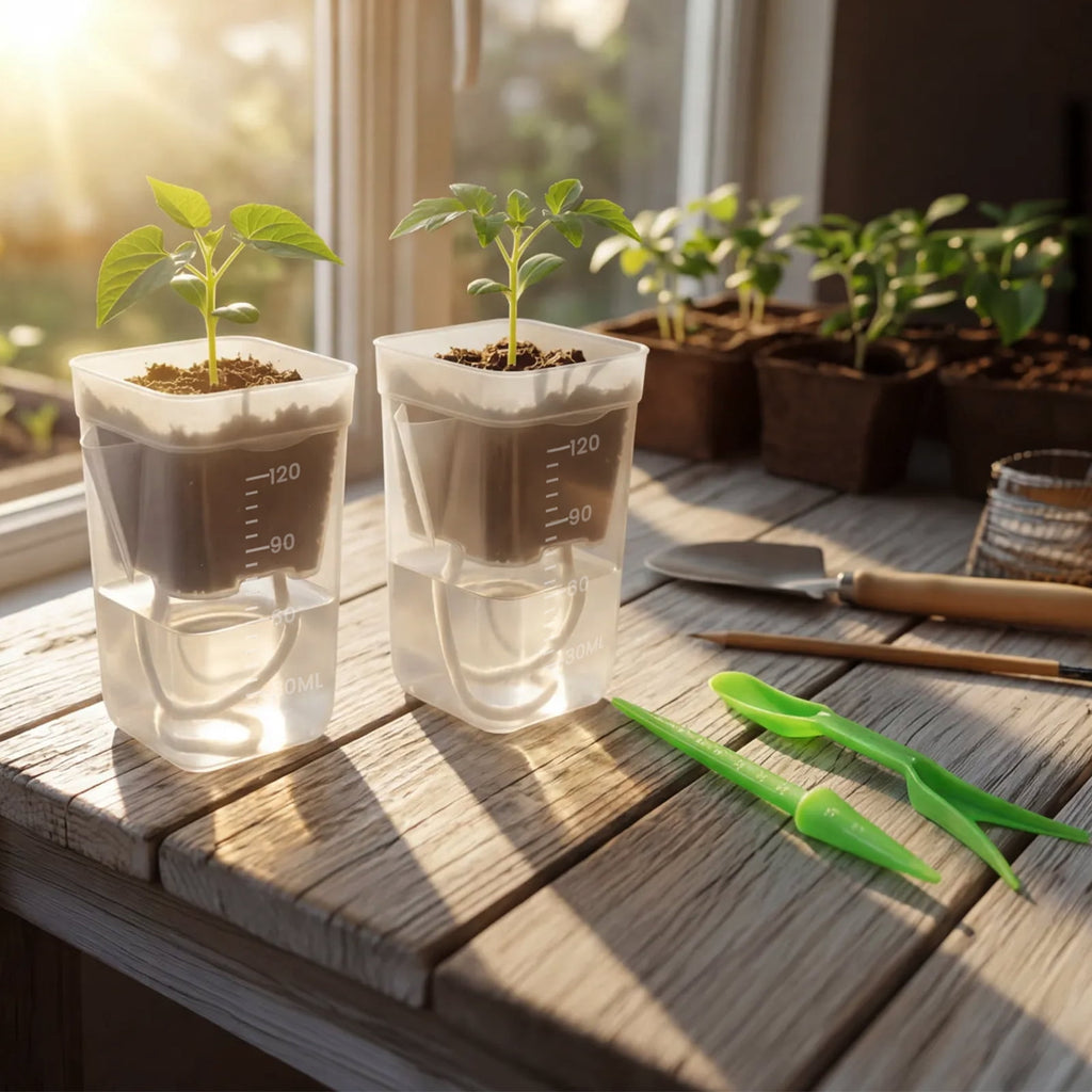 12 Pack 2" Mini Self Watering Pots for Indoor Plants Small Clear Plastic Planters Alocasia Corm Propagation African Violet Cutting Seeding Water Level Indicator Drainage Hole 12 Plant Label