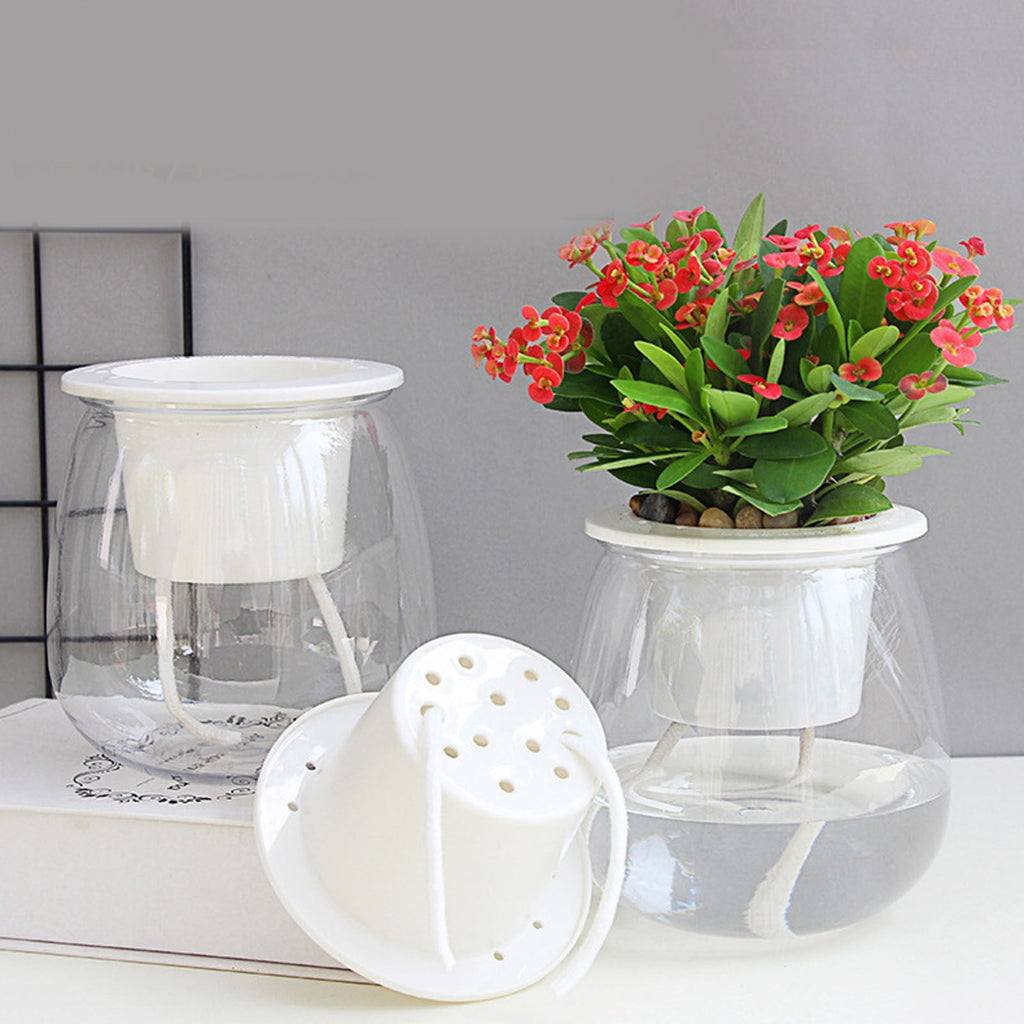 Self Watering Planter Pots,1Pc Transparent Indoor Plants Pot African Violet Pots,Suitable for Succulents,Orchid and Other Plant,with Wick Rope and Water Injection Hole,Clear Self Watering Pots(5.12")
