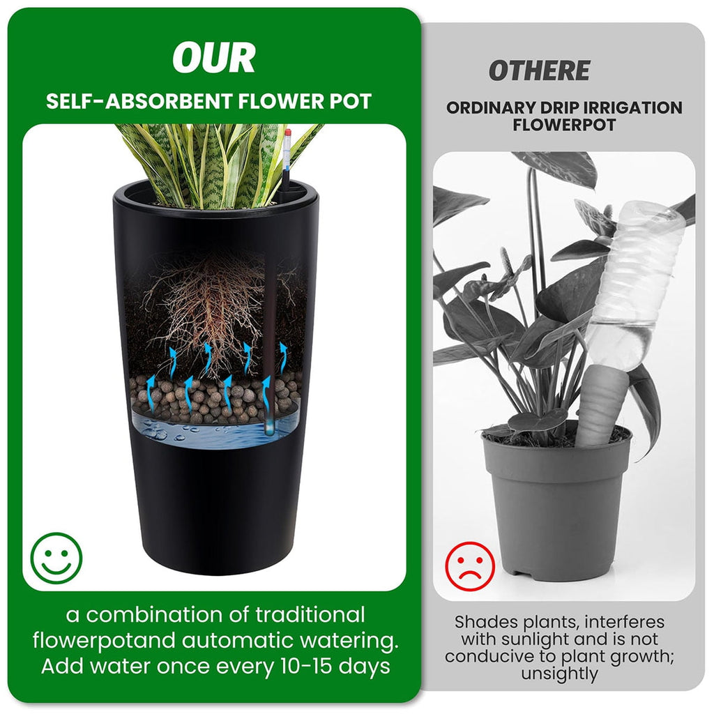 Ataucjin 30 inch Tall Planter Set of 2, Self Watering Pots with Drain Holes, Water Level Monitor & Inner Bucket, Indoor Outdoor Large Flower Pots, Automatic Watering, for Patio, Balcony, Living Room