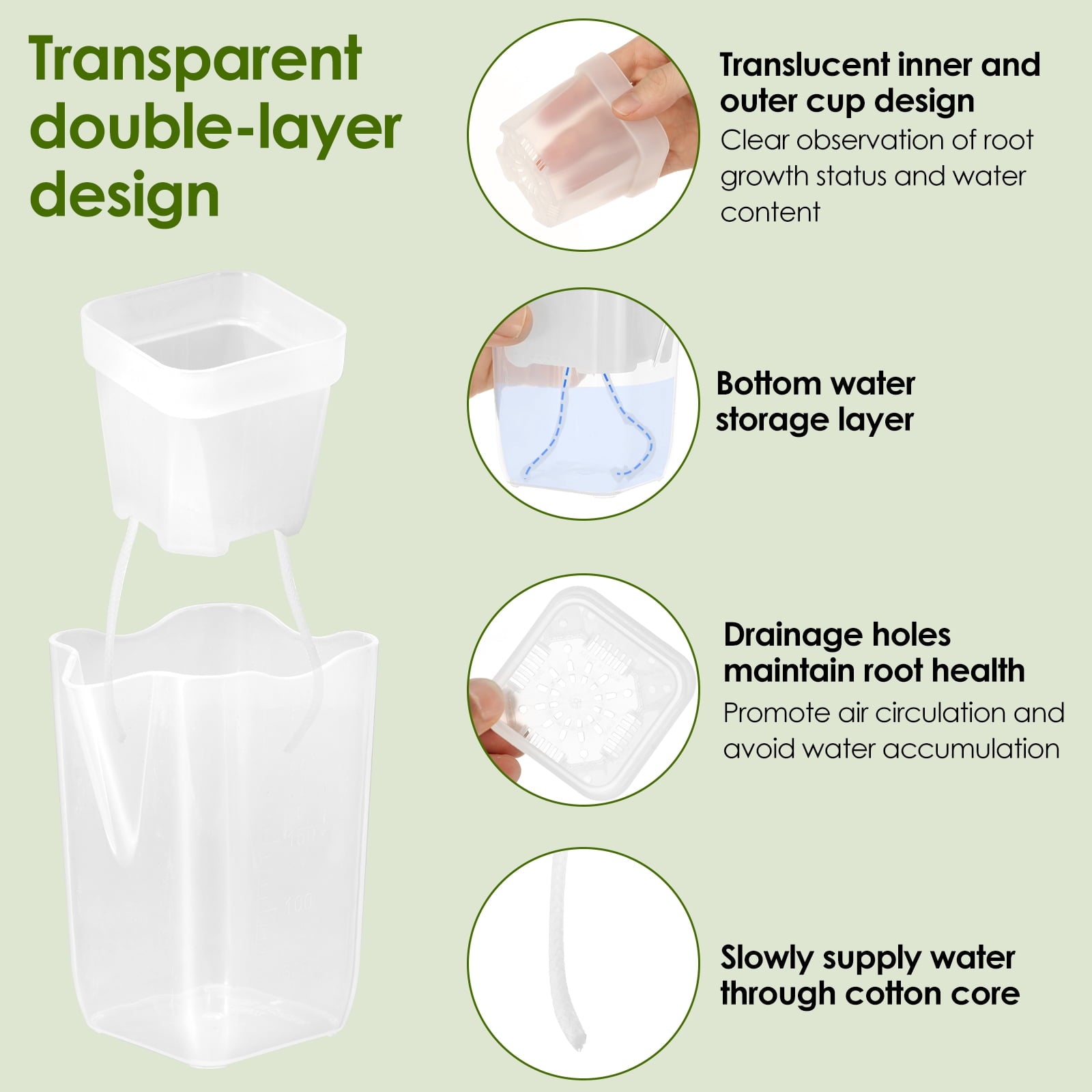 12 Pack Self Watering Plant Pot Mini Self Watering Pot for Indoor Small Clear Plastic Planter for Propagation Cutting Seeding with Reservoir Drainage Holes and Labels