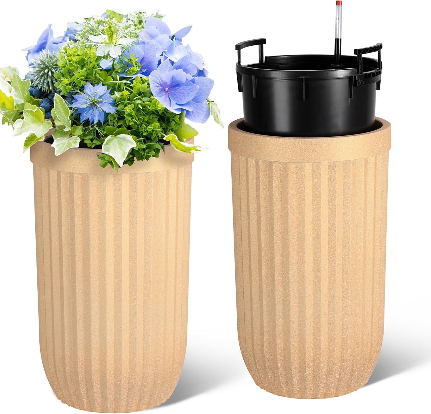14.5"/23"/31" Tall Planter with a Water Level Monitor, Self Watering System and Wheels, Medium Flower Pots for Living Room, Bedroom Office, Patio, Porch, Garden