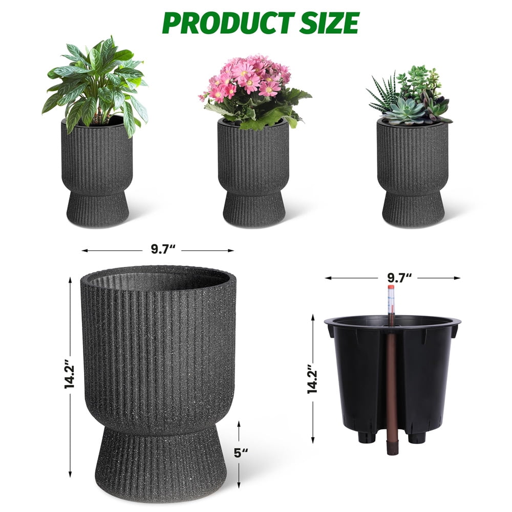 14.2" Tall Planters Set of 2, Plant Pots, Self Watering Pots for Indoor Plants, Flower Pots with Built-in Drainage and a Water Level Monitor, for Patio, Porch, Living Room, or Home Office