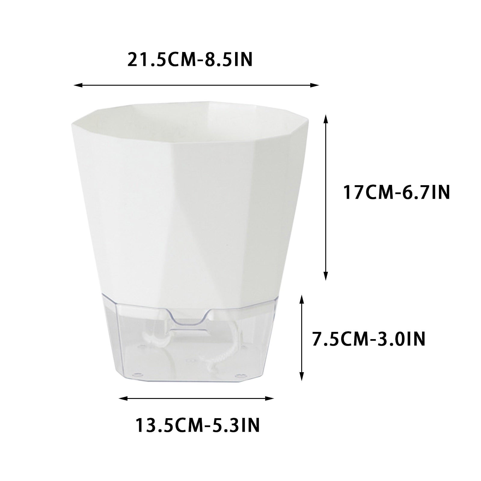 Harlier 8.5 Inch Transparent Plant Pots, Self Watering Flower pots, Large Plastic Planters with Deep Reservior and High Drainage Holes for Indoor Outdoor Plants and Flowers, White