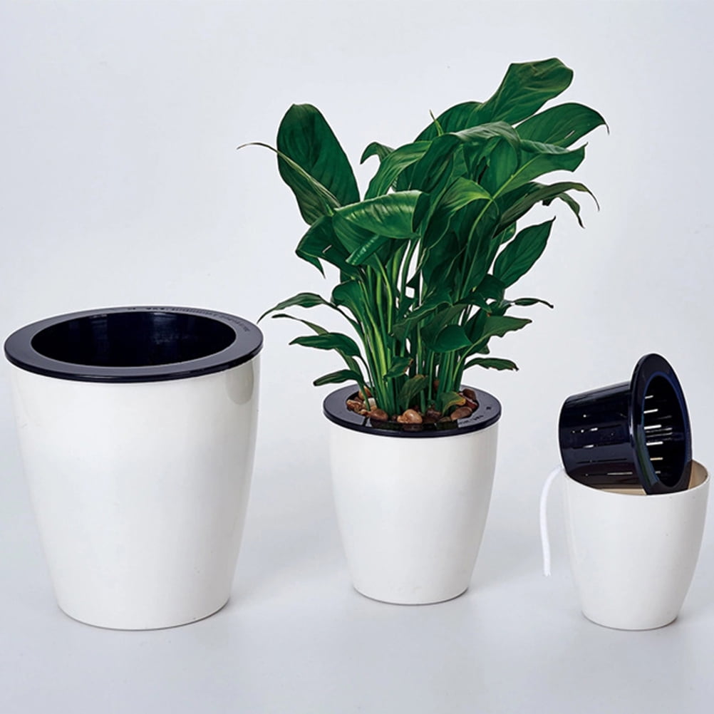 Masteelf Creative Automatic Watering Succulent Plant Pots Round Plastic Flower Pot Self-watering Planter for Home Office Garden (Outside 12cm)