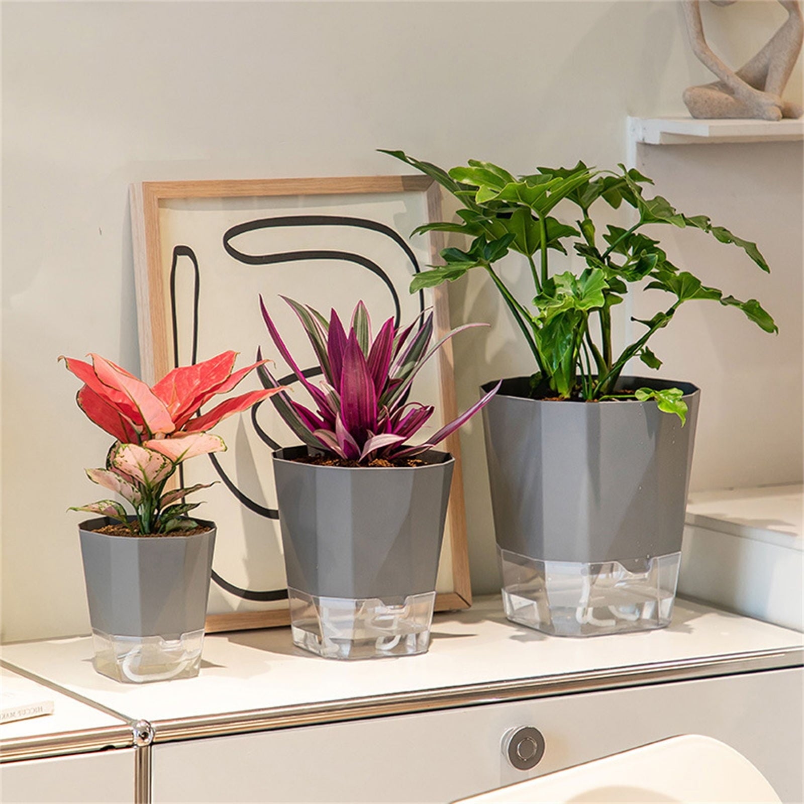 Self Watering Pots For Indoor Plants, 6.89 Inchplastic Self Watering Planter Pots With Wick Rope And Reservoir For Indoor Plants, African Violets, Herbs, Gardening Pots, Planters & Accessories,White