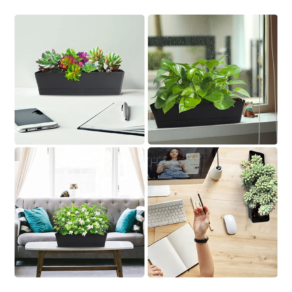 Modern Indoor Succulent Pot,QZS Plastic Windowsill Planter for Flowers,12x3.8x4.6In Self Watering Planter Pot for Vegetable,Flowers