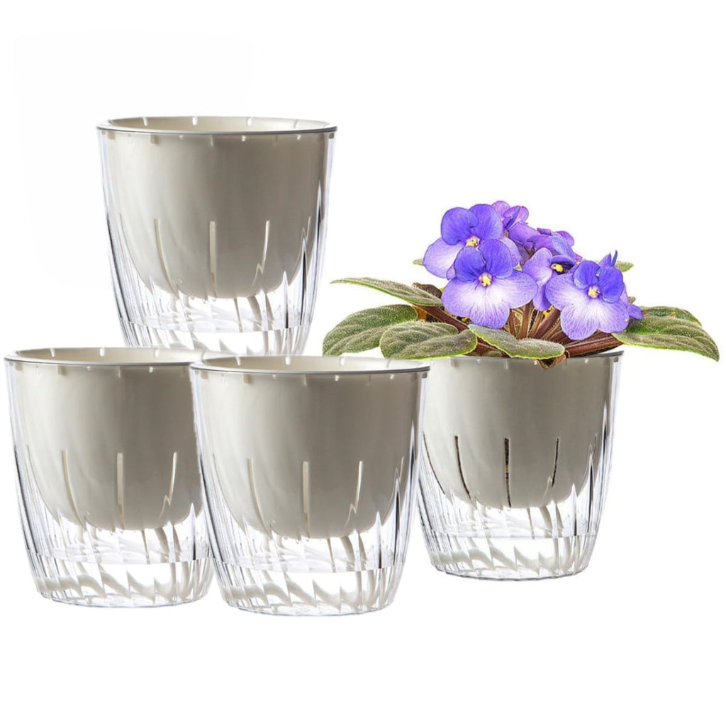 4Pcs Self Watering Planters, 4.53inch Transparent Flower Pots for Indoor Plants, Perfect for African Violet, Monstera, Succulents, Herbs & Decorative Flowers(Style 1)