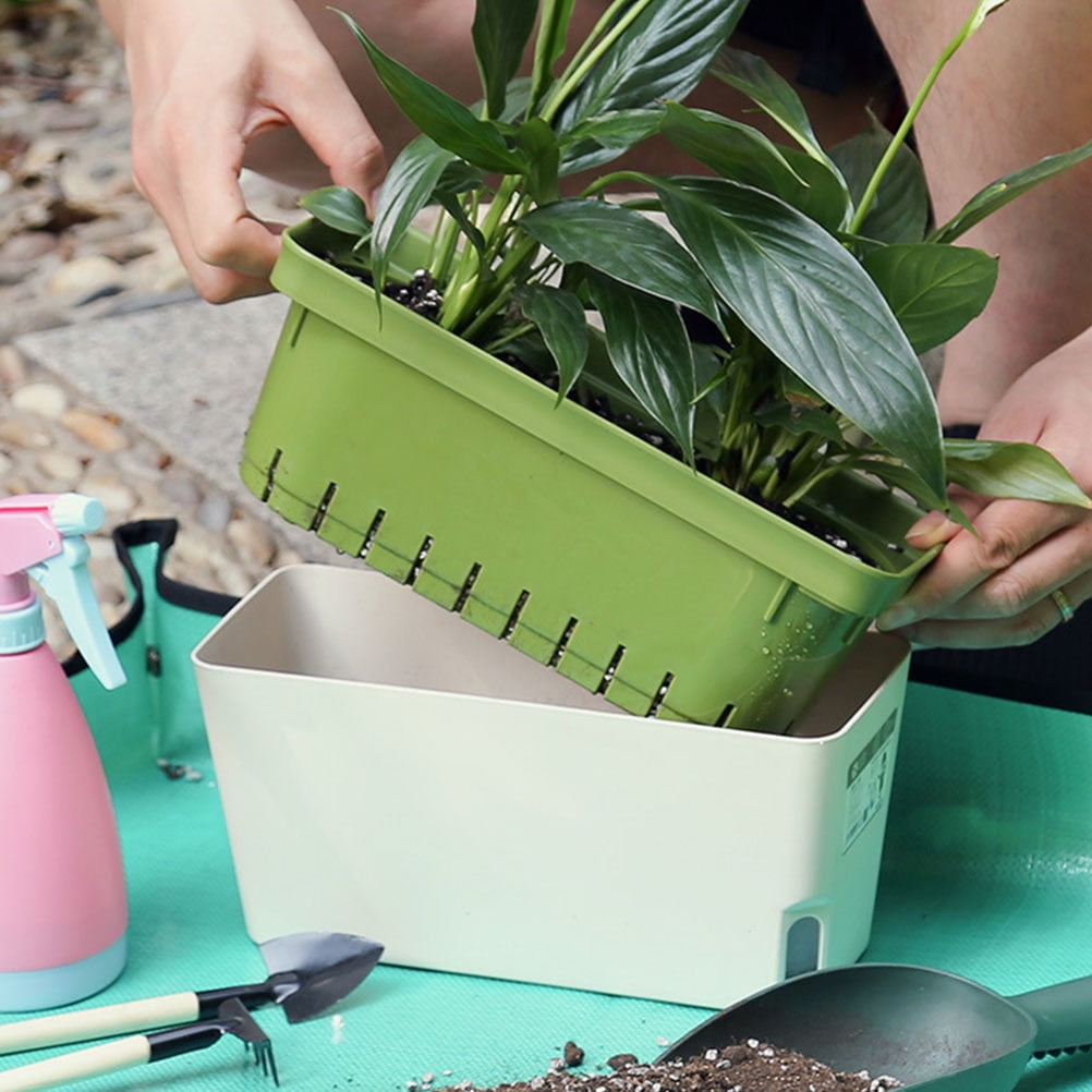 LOLIPPYY 2Pcs Rectangular Self-Watering Planters for Gardening with Automatic Watering Function