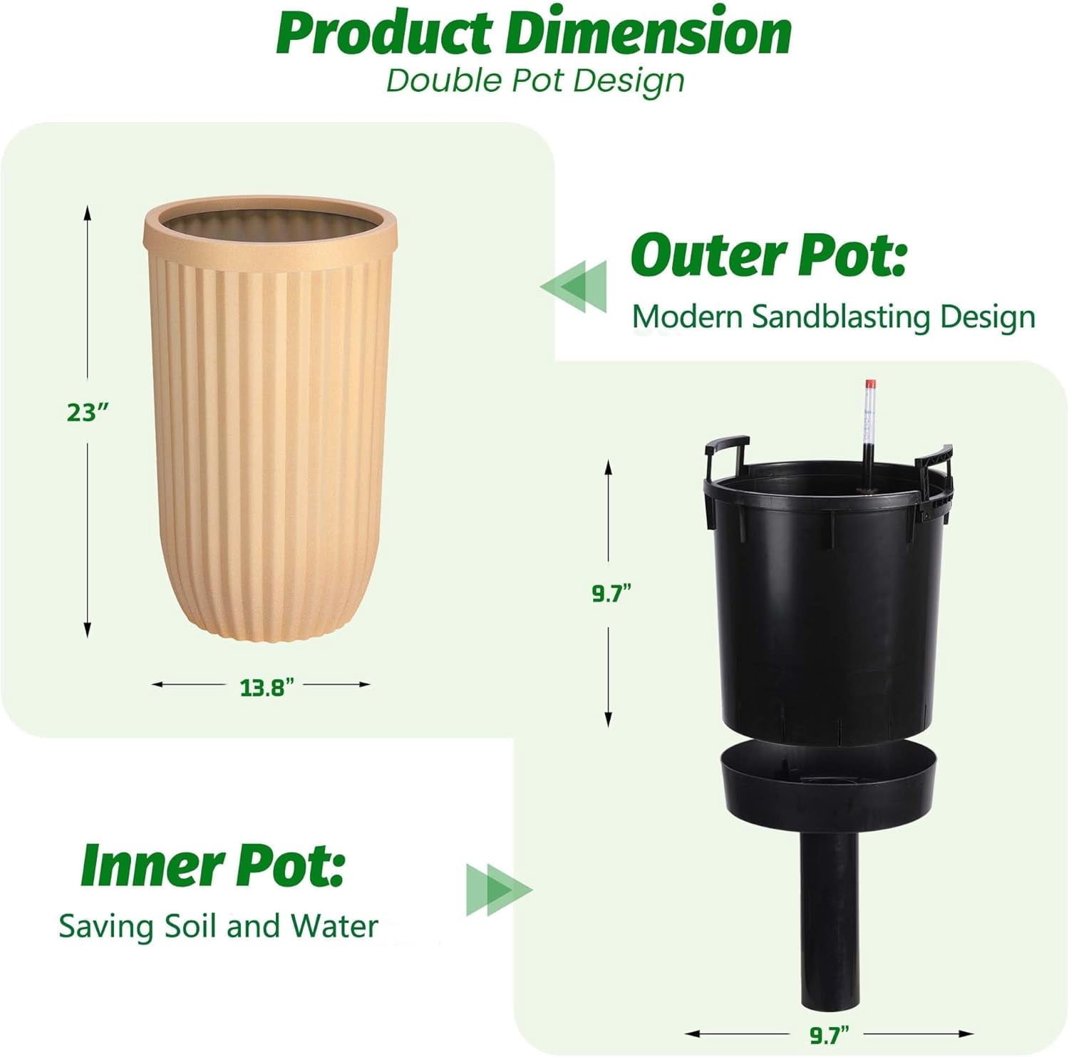 14.5"/23"/31" Tall Planter with a Water Level Monitor, Self Watering System and Wheels, Medium Flower Pots for Living Room, Bedroom Office, Patio, Porch, Garden