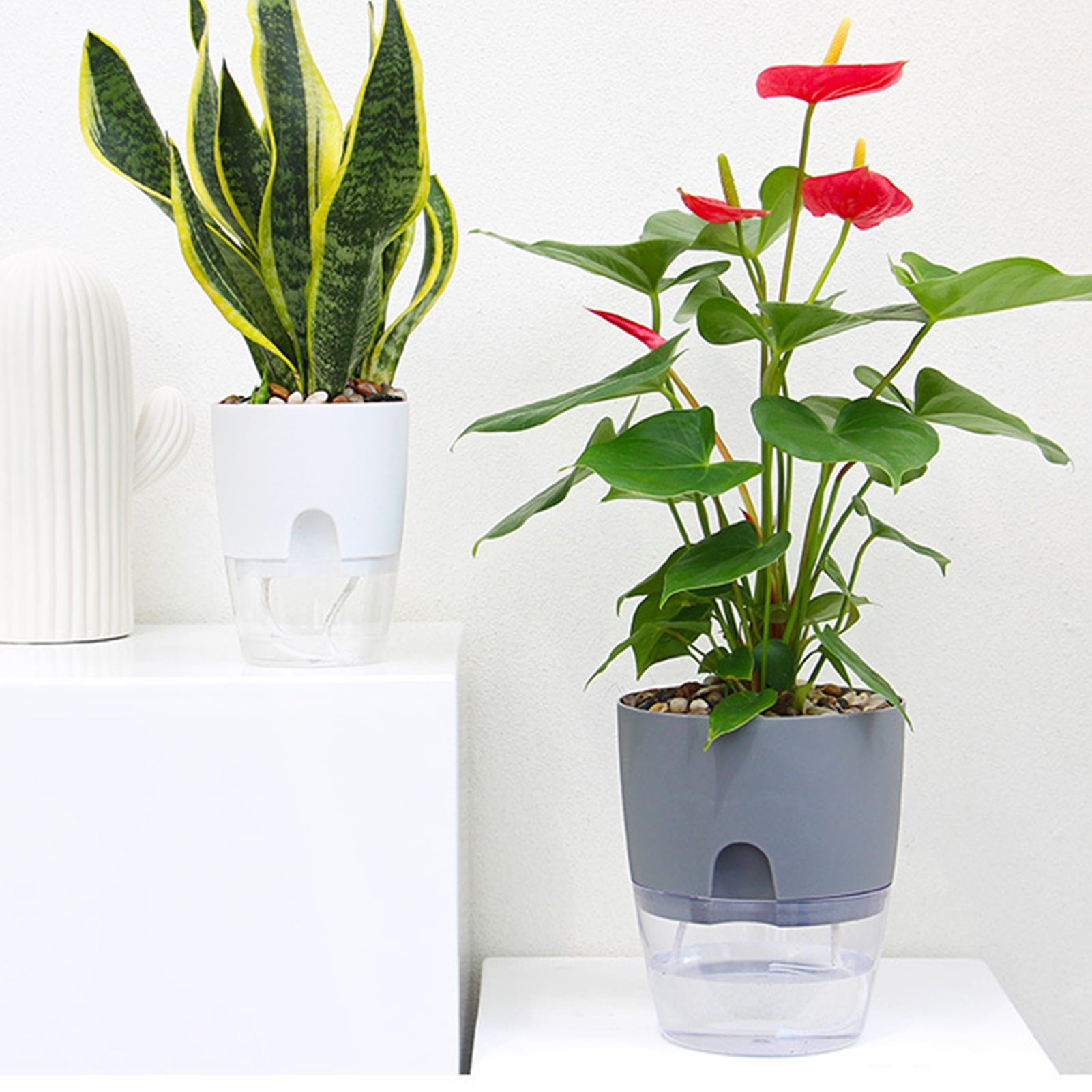 Travelwant Self Watering Planters Plant Pots Self Watering Pots Planters for Indoor Plants Plastic Flower Pot with a Watering Bottle