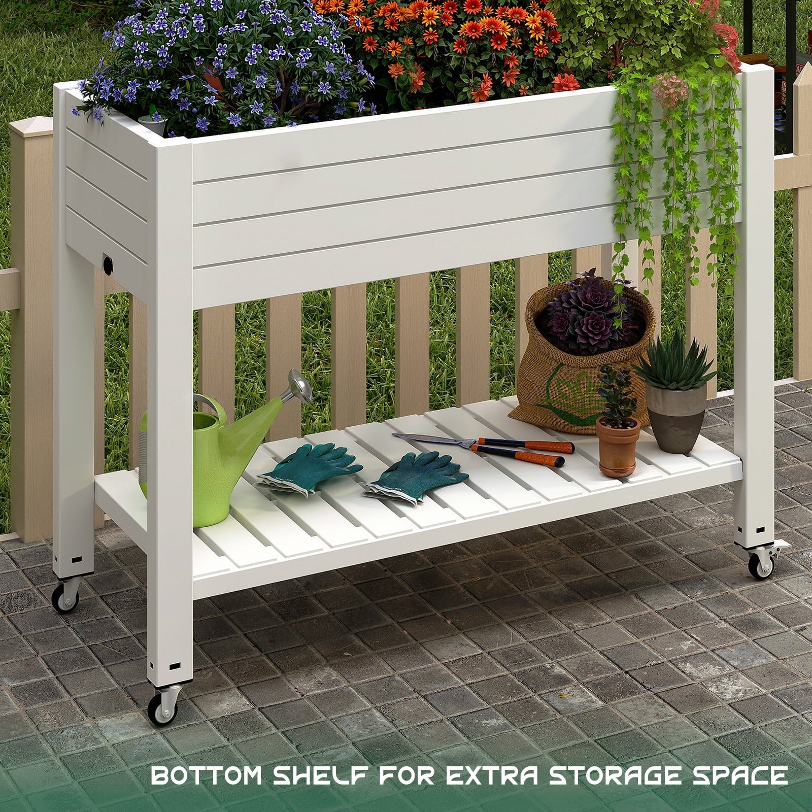 Fazzn 21‑Gallon Raised Garden Bed – Elevated Outdoor Planter Box with Self‑Watering Reservoir, Water Gauge & Drainage System, Perfect for Herbs & Vegetables, Black/White/Brown