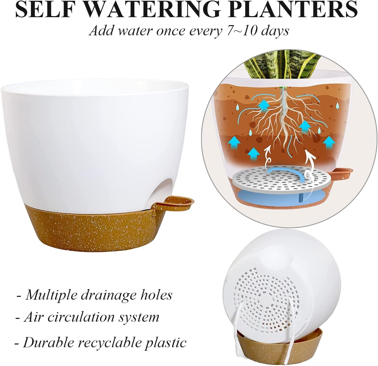 Bamworld Hanging Planters with Macrame Plant Hangers for Indoor Outdoor Plants 3 Set Self Watering Pots Hanging Baskets Flower Pot Holders 3 Different Size