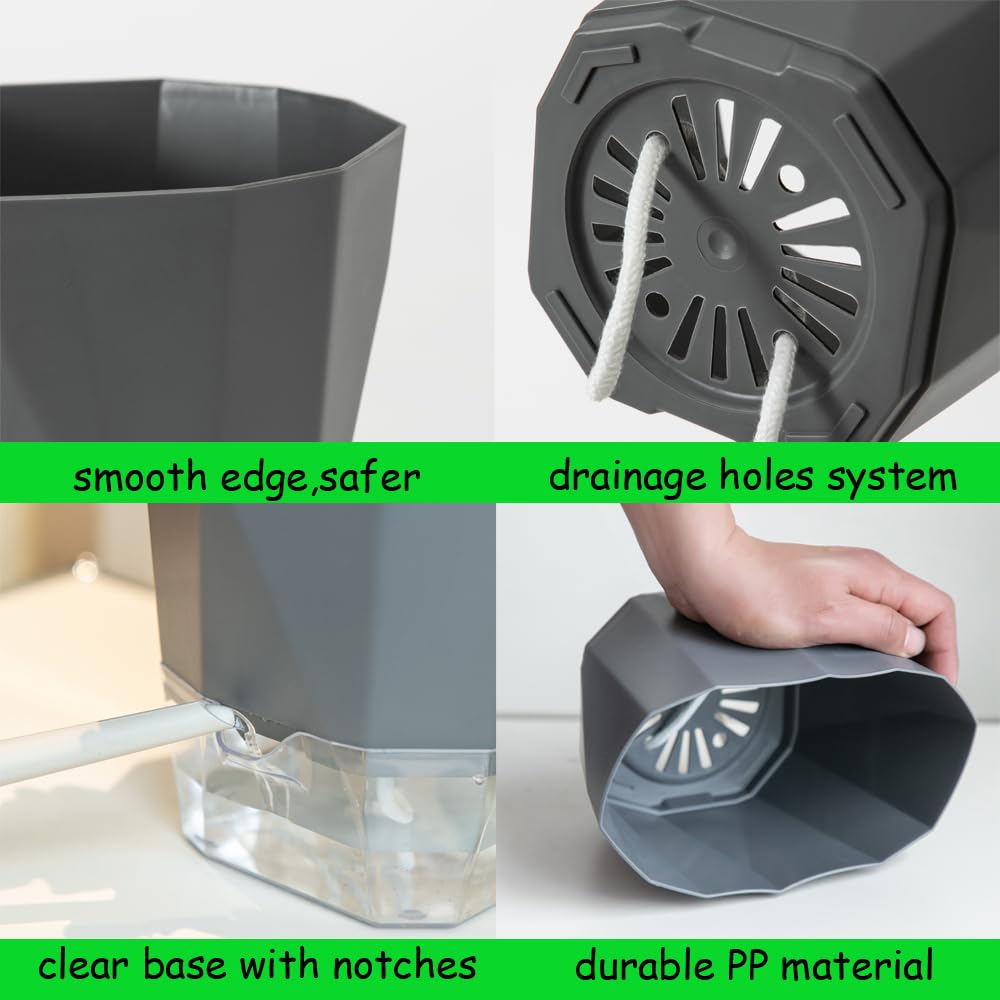MODANU 4 Pack Self Watering Plant Pots Self Watering Planters for Indoor and Outdoor Plants African Violet 4.7" Self Watering Pots Clear Pots for Plants Herb Orchid Flower Houseplant Pots, Grey