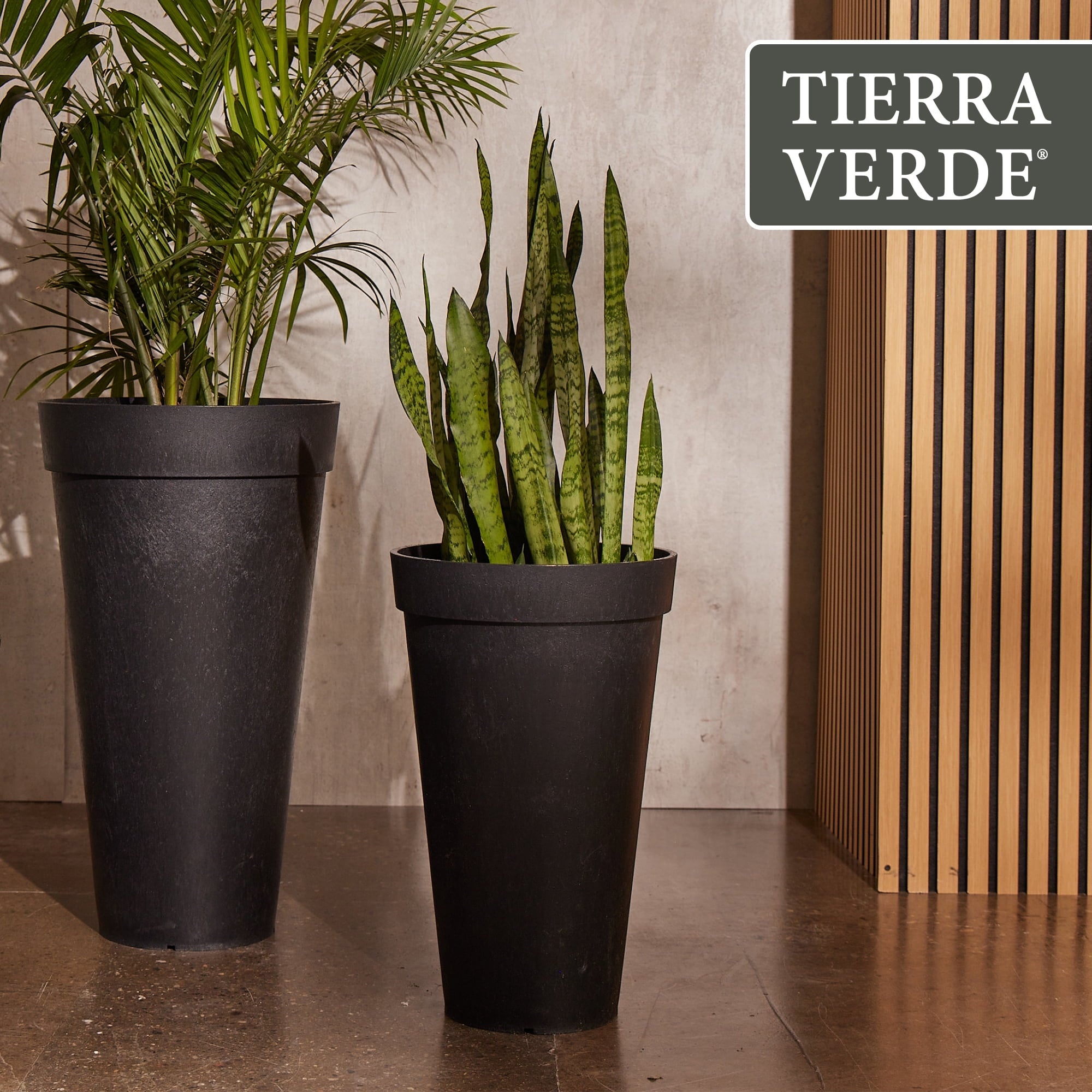 Tierra Verde 2 Pack Aria Self Watering Tall Planter, 12.5"W x 20"H, Black