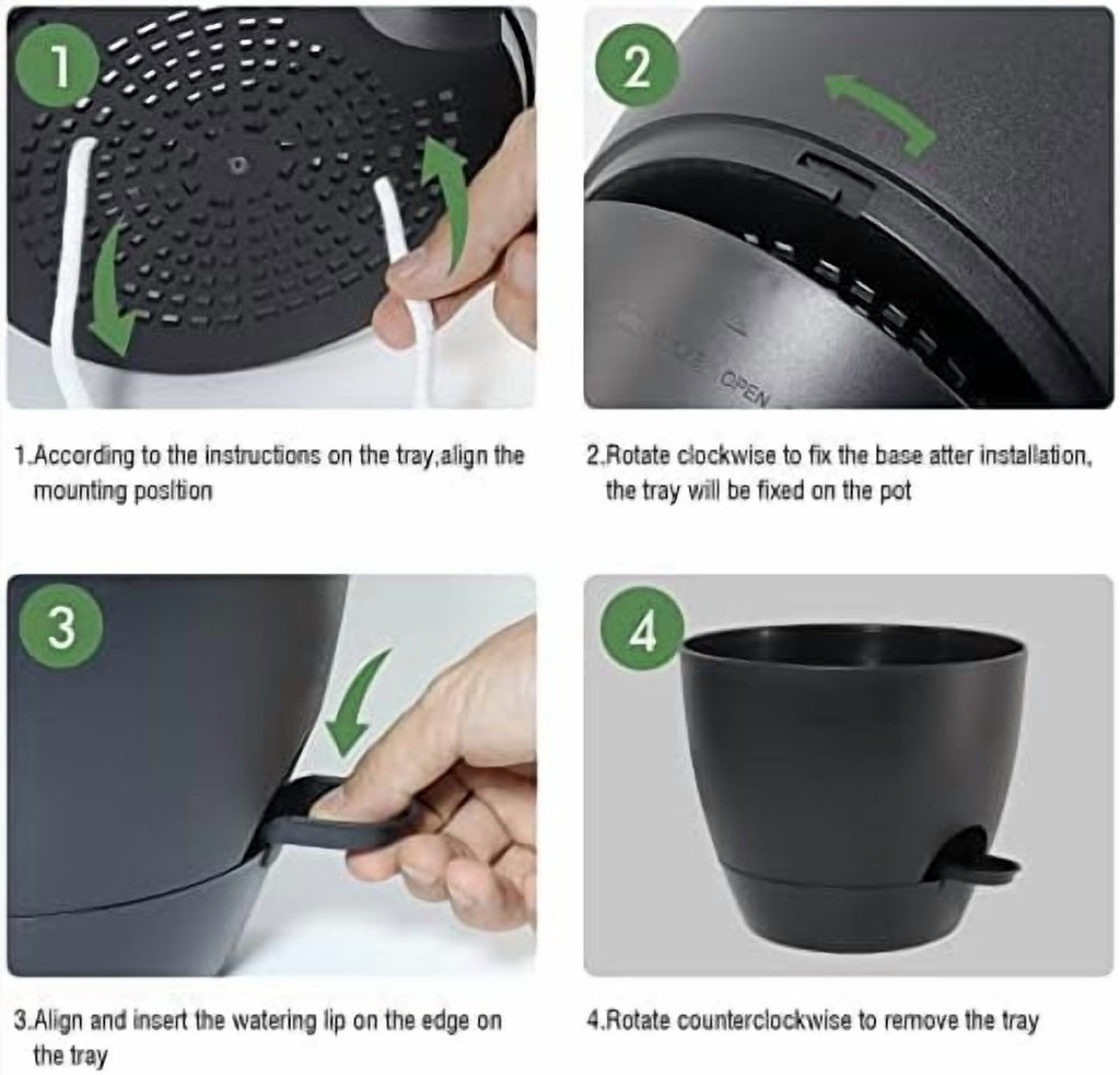 12 inch Large Self Watering Pots, Plastic Planters with 60oZ Removable Deep Reservoir and Multi Mesh Drainage Holes for Indoor Outdoor Garden Plants and Flowers, Black