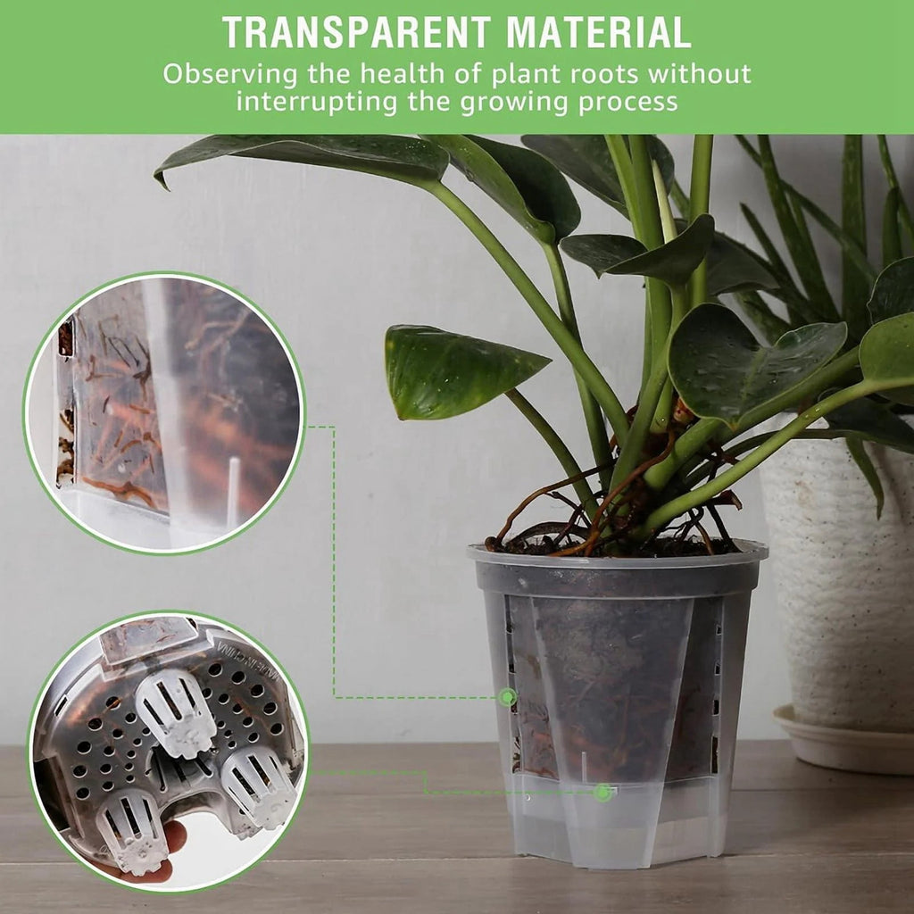 EZPXFCI 5 Pack Transparent Plastic Self Watering Planters | Large Nursery Pots with Deep Reservoir/Drainage Holes, for Indoor Outdoor Plants/Flowers