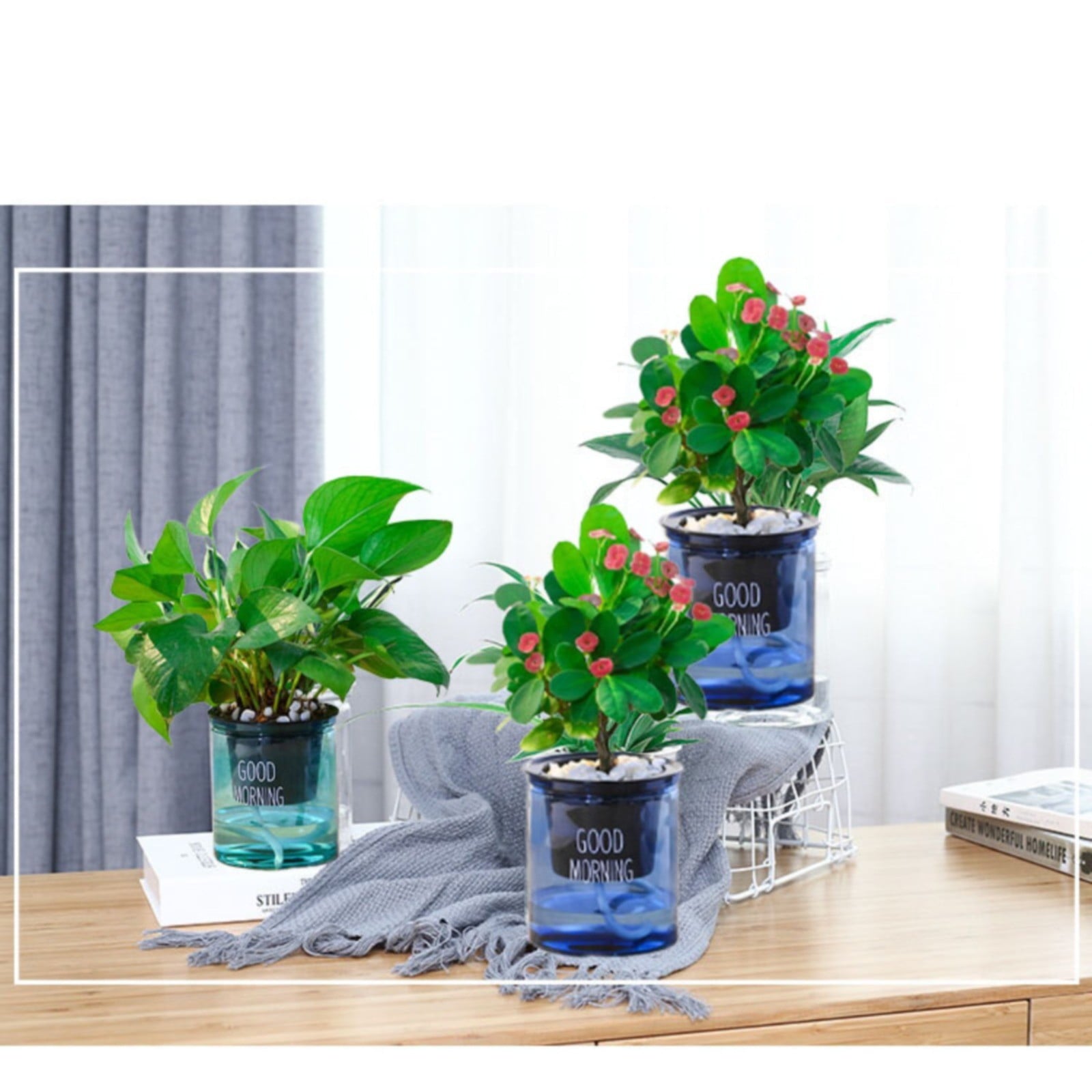 EZPXFCI Self Watering Pots, 4 Inch Self Watering Pots for Indoor Plants, Planter Pot with Wick Rope and Reservoir for African Violet, Spider Plant, Orchid