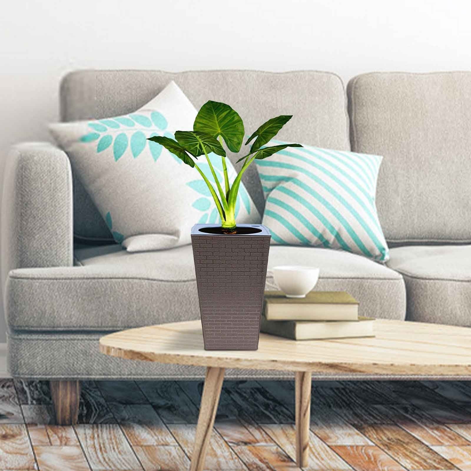 YardVibe High Large Plant Pots, Planters for Indoor Outdoor Plants Modern Planter with Drain Holes Lightweight Self Watering Plant Pot for Home, Office, Front Porch, Patio, Garden, Brown