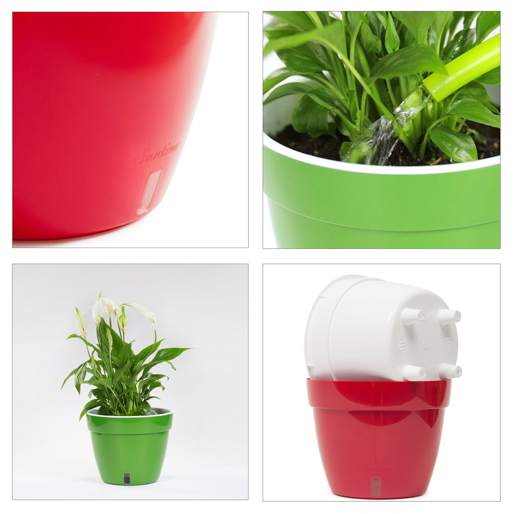 ❤️ Santino ASTI 7.9 Inch Self Watering Planters GREY/WHITE (Set of 3) for Indoor Plants - Modern Plastic Pot w/ Water level Indicator for All House Plants, African Violets and Dahlias