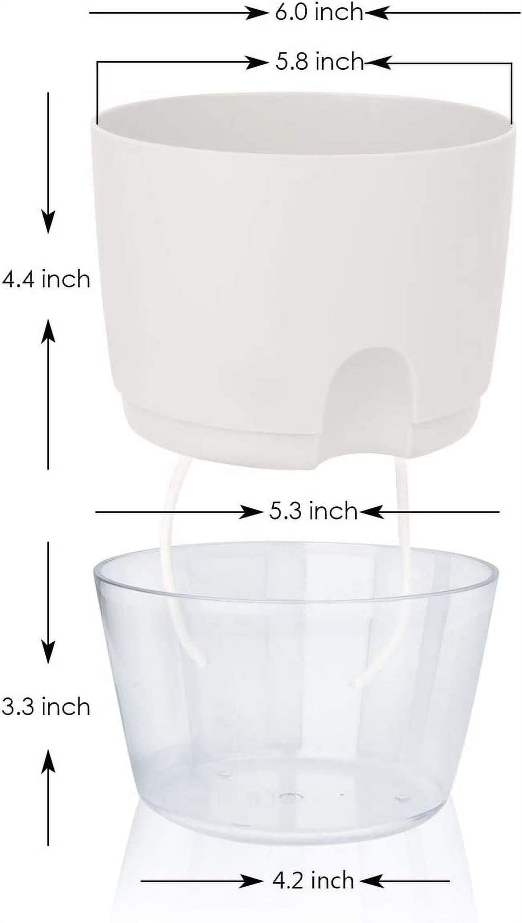 Chainplus 3 Pack Self Watering Planter Pots for Indoor Plants, 6 Inch African Violet Pots with Wick Rope,White