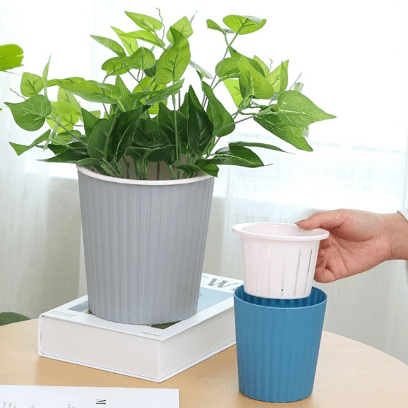 Bxaolu Self Watering Pots for Indoor Plants and Flowers, 7 inch Self Watering Pot, Flower Pot, Lightweight Planter Pot Home Office Décor, White