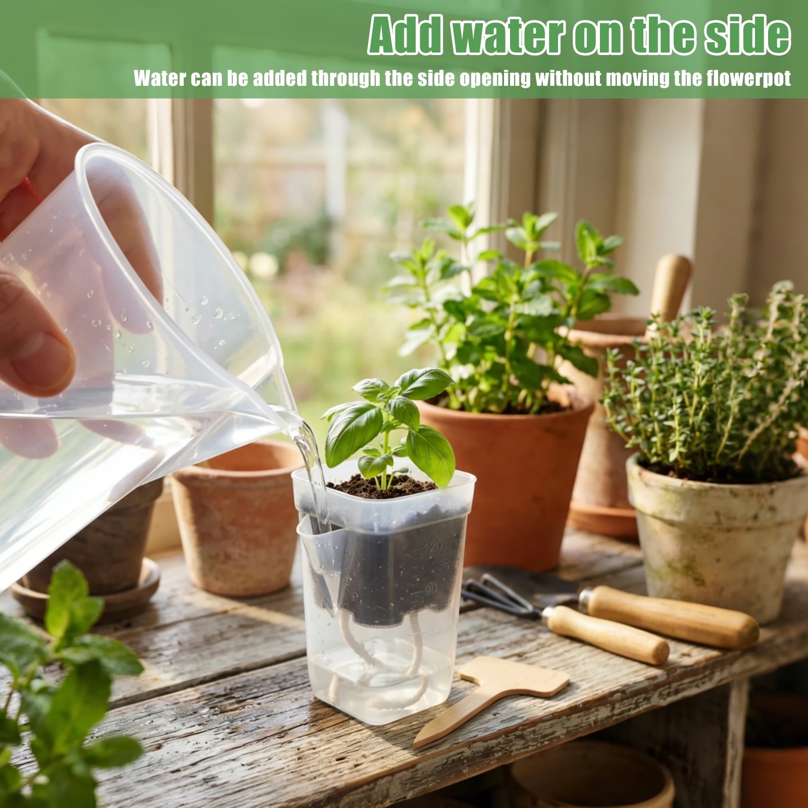 12 Pack 2" Mini Self Watering Pots for Indoor Plants Small Clear Plastic Planters Alocasia Corm Propagation African Violet Cutting Seeding Water Level Indicator Drainage Hole 12 Plant Label