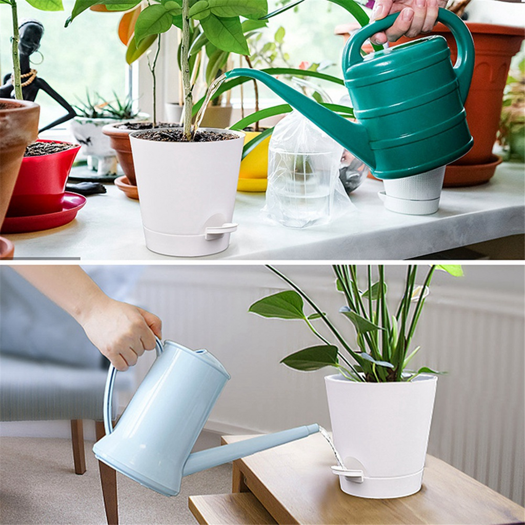 Qtmnekly 5 Pack 5 Inch Self Watering Pots for Indoor Plants, Flower Pots Planter with Drainage Holes and Wick Rope White