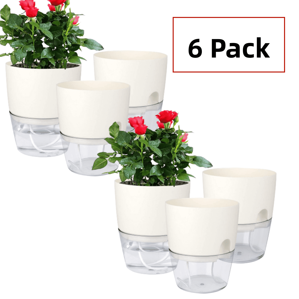 6 Pack Self Watering Pots for Indoor Plants, Self-Watering Planters Box Transparent,Plastic Planter Pot for Spider Plant, Orchid for Home & Office. African Violet Pot for Outdoor Plants (6”)