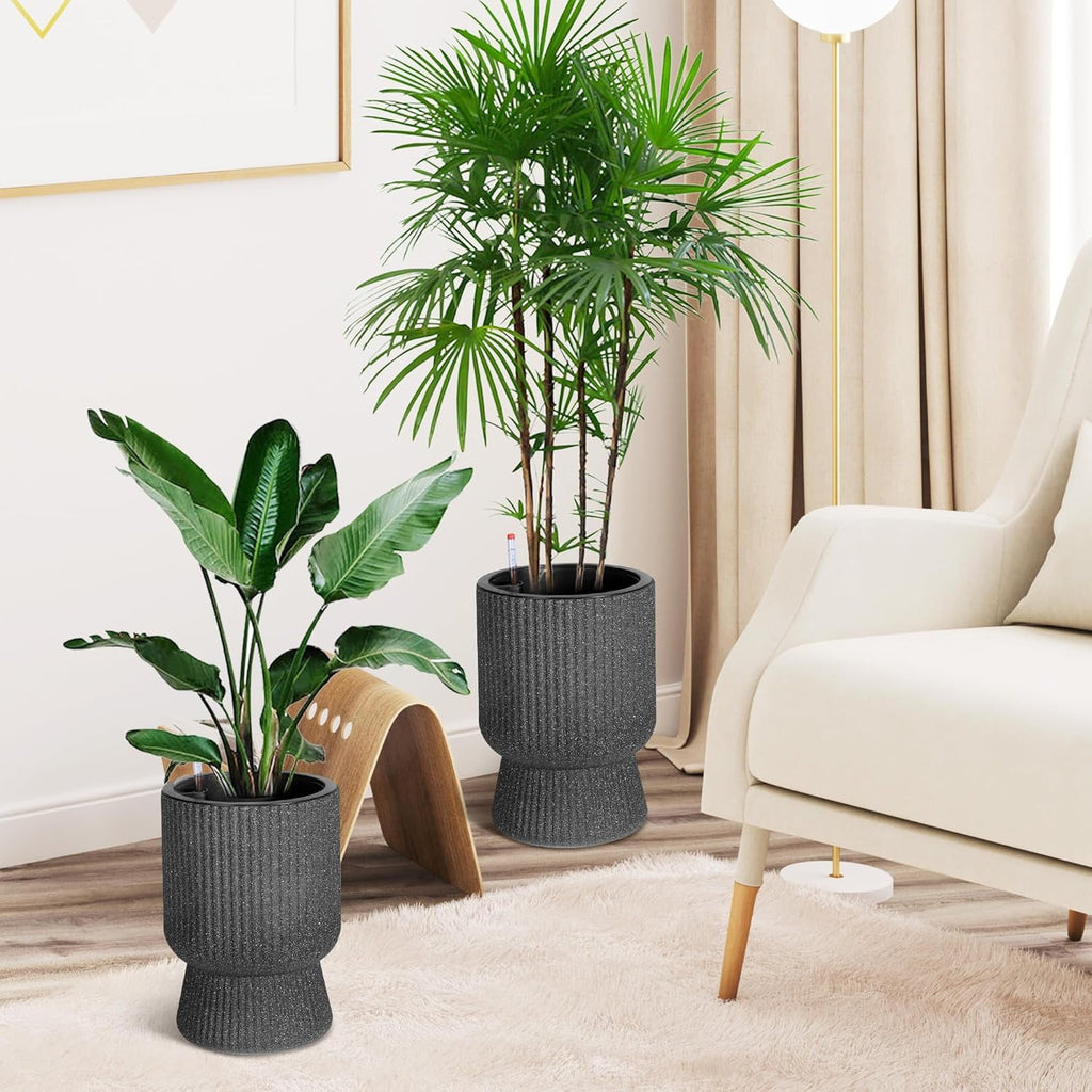 14.2"Tall Planters Set of 2,Indoor Self Watering Planter with Built-in Drainage and a Water Level Monitor for Patio,Porch,Living Room