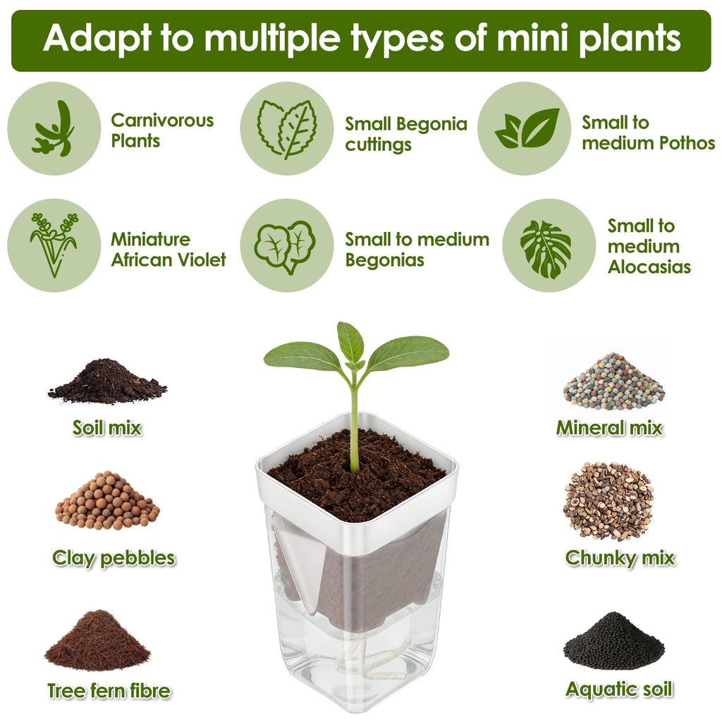 12 Pack Self Watering Plant Pot Mini Self Watering Pot for Indoor Small Clear Plastic Planter for Propagation Cutting Seeding with Reservoir Drainage Holes and Labels