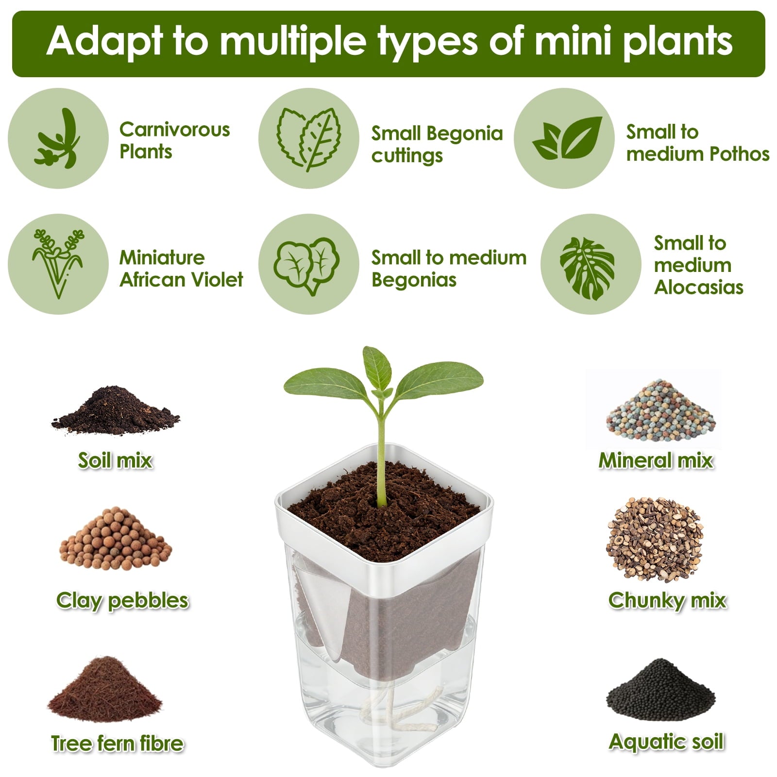 12 Pack Self Watering Plant Pot Mini Self Watering Pot for Indoor Small Clear Plastic Planter for Propagation Cutting Seeding with Reservoir Drainage Holes and Labels