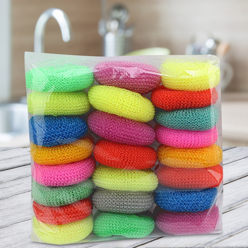 SWSUSN 24 PCS Plastic Dish Scrubbers for Dishes Plastic Pot Round Scrubber Scouring Pad Nylon Dish Scrubber, Mesh Scouring Dish Pads Non Scratch Scrubbers