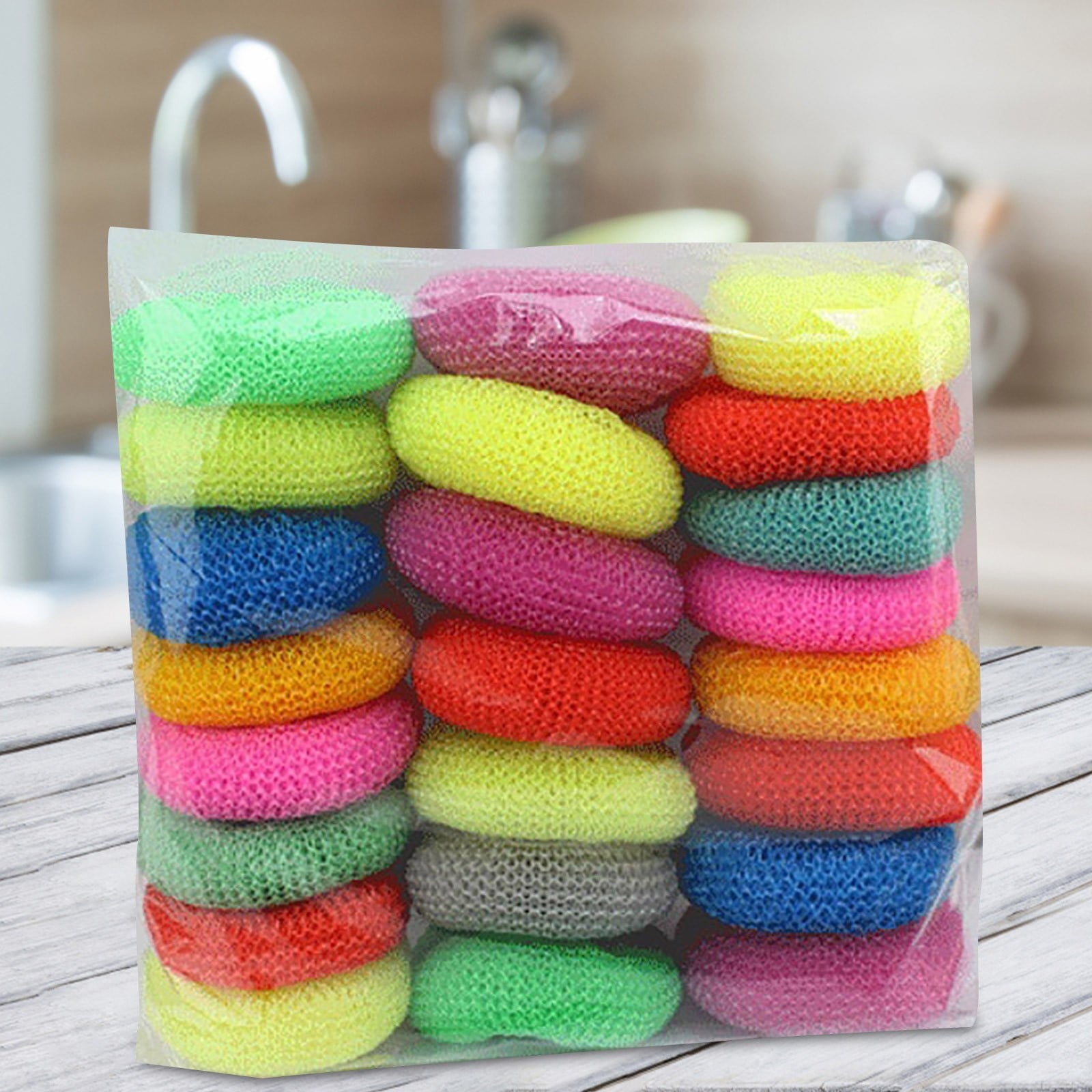 SWSUSN 24 PCS Plastic Dish Scrubbers for Dishes Plastic Pot Round Scrubber Scouring Pad Nylon Dish Scrubber, Mesh Scouring Dish Pads Non Scratch Scrubbers