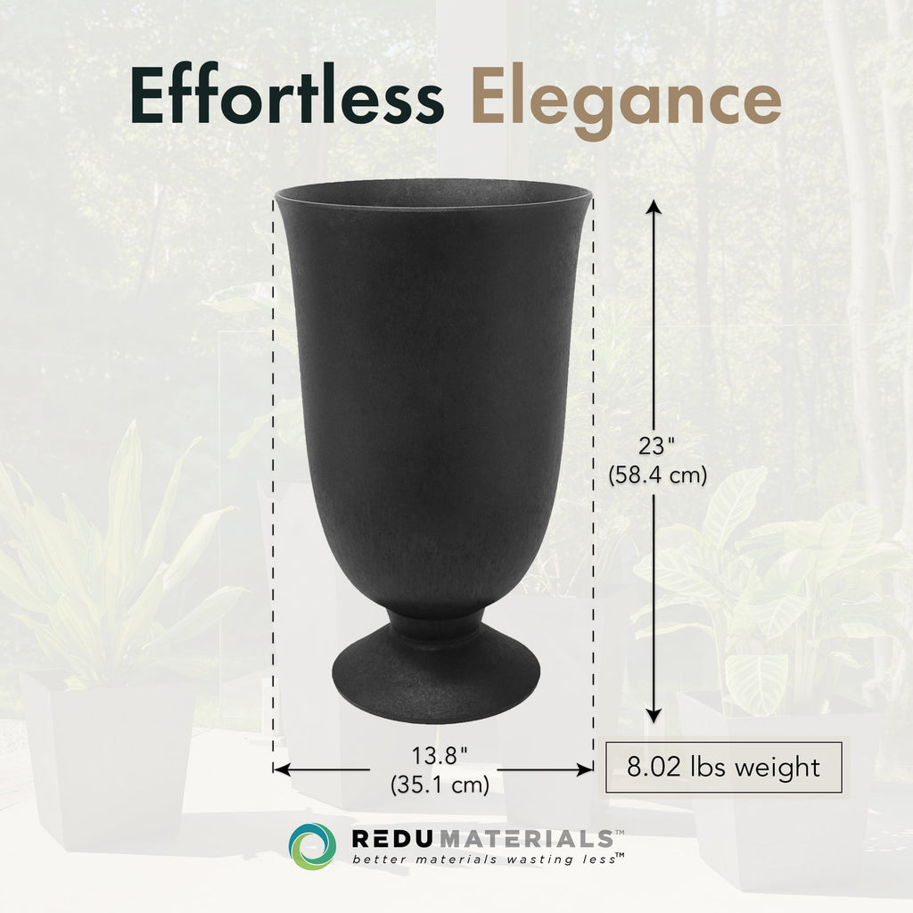 Tierra Verde Cadence Self Watering Urn Planter 14"W x 23"H, Black