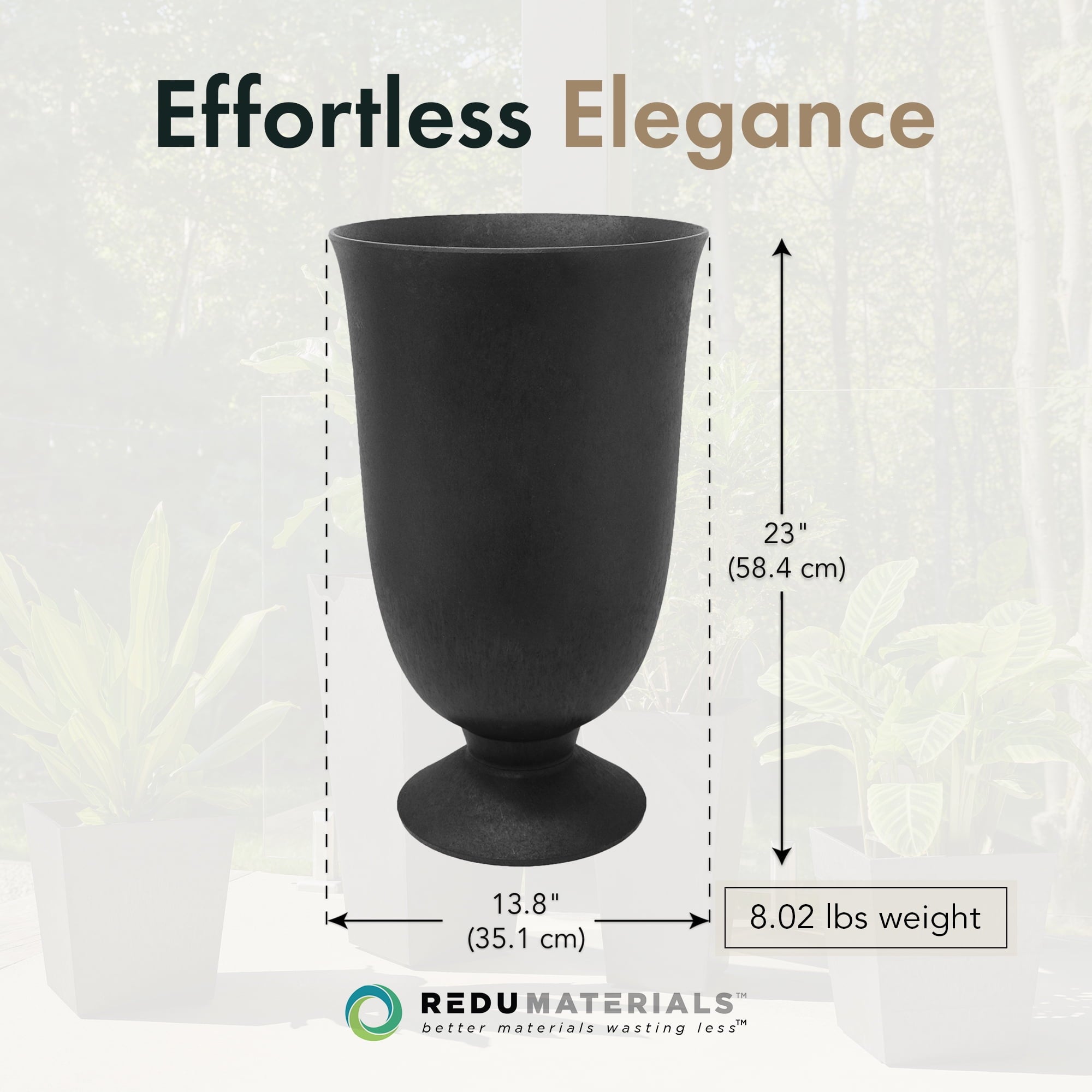 Tierra Verde Cadence Self Watering Urn Planter 14"W x 23"H, Black