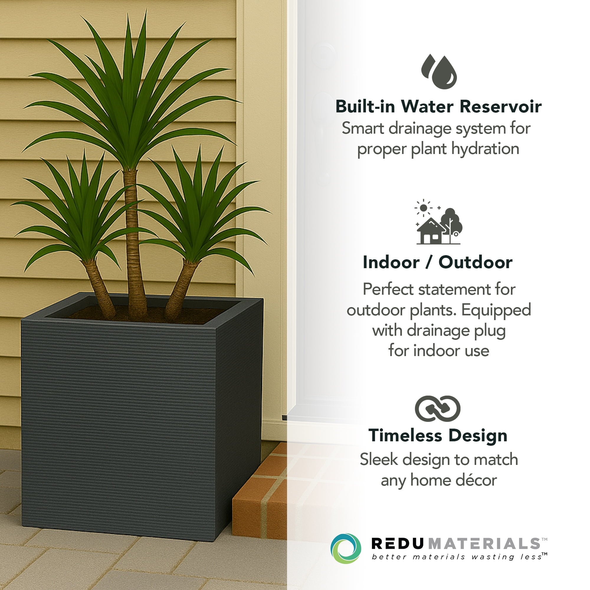 Tierra Verde Citadel Horizon Self Watering Square Planter 13.5"W x 14"H"