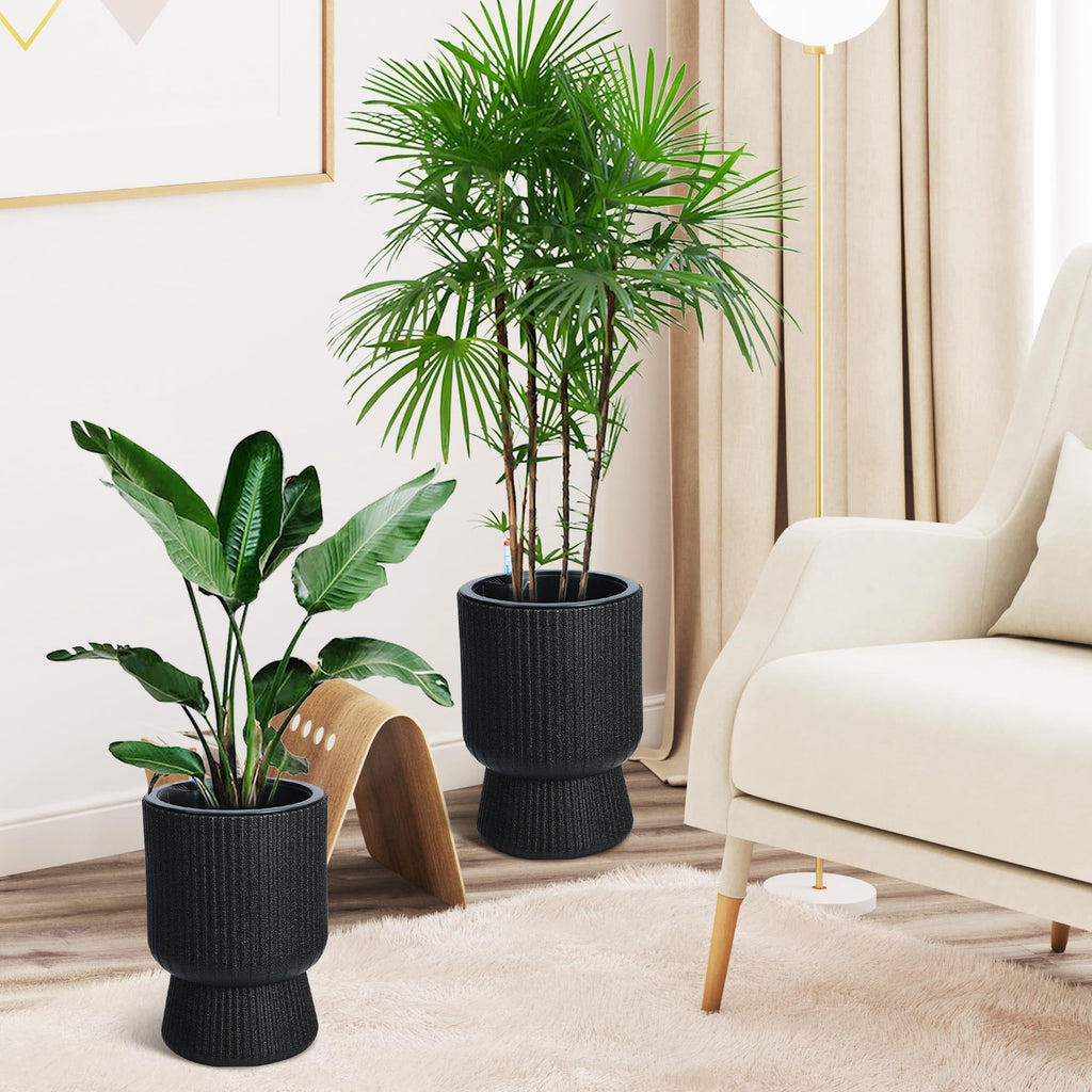 Huisuilinss Tall Planters Set Of 2,14.2" Resin Flower Pots,Round Self Watering Plant Pots With Drainage & Water Level Indicator For Living Room Home Office Patio Porch