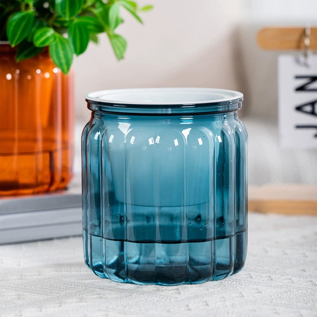 Sentmoon Planter Transparent Hydroponic Pot Large Vertical Ribbed Clear Plastic Planter Desktop Indoor Self Watering Pot for Green Lovers Home Office Terrarium