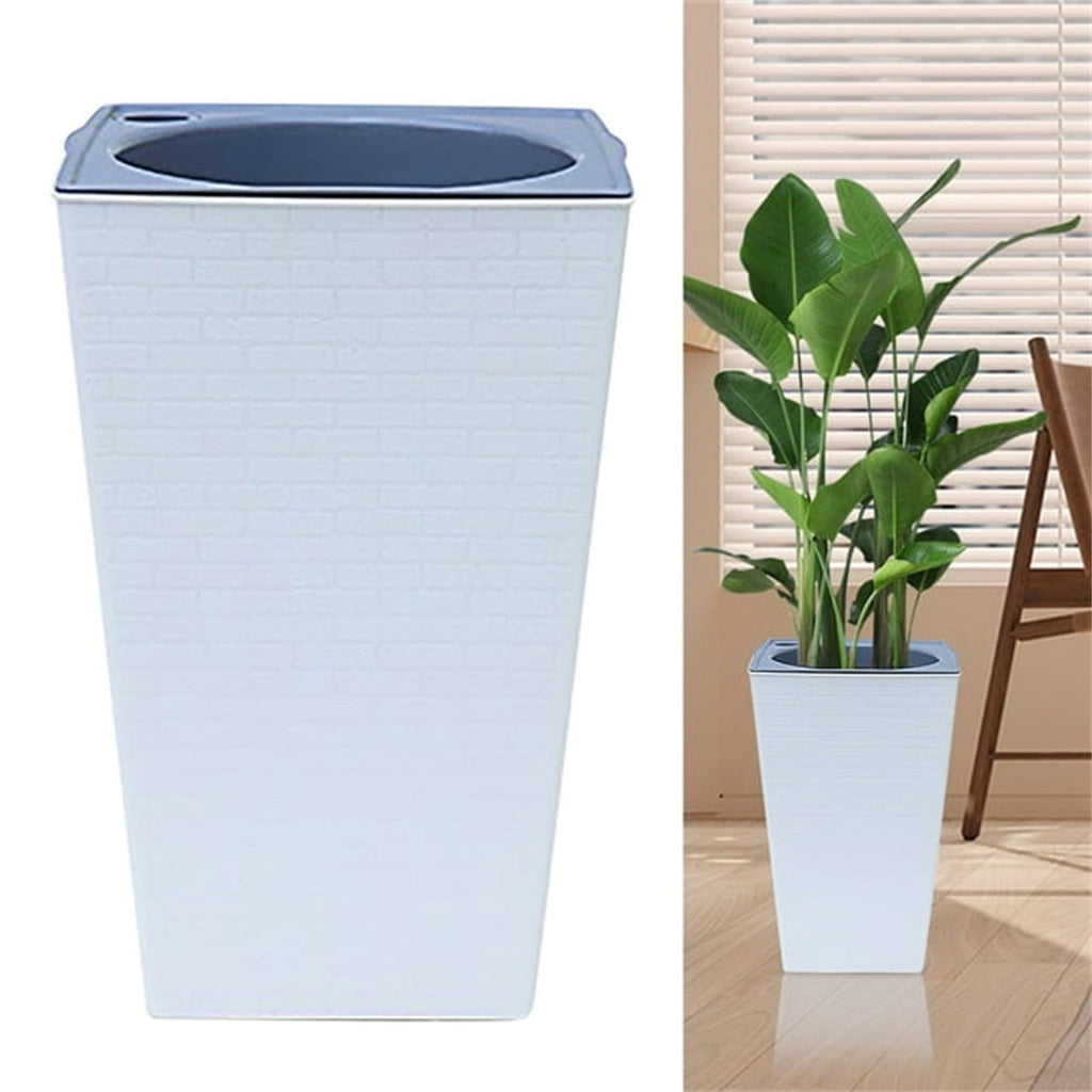 NovaStitch Blue Patterned Square Plastic Planter Self Watering Lazy Flower Pot Decorative Indoor Outdoor Plant Container with Textured Design
