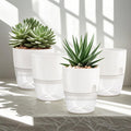 6Inch Self Watering Planter Pots 4 Pack Plant Pot for Indoor Wicking Flower Pots Plant Pots Modern Decorative Planter for House Plants,Herbs,Indoor Outdoor Plant (White)