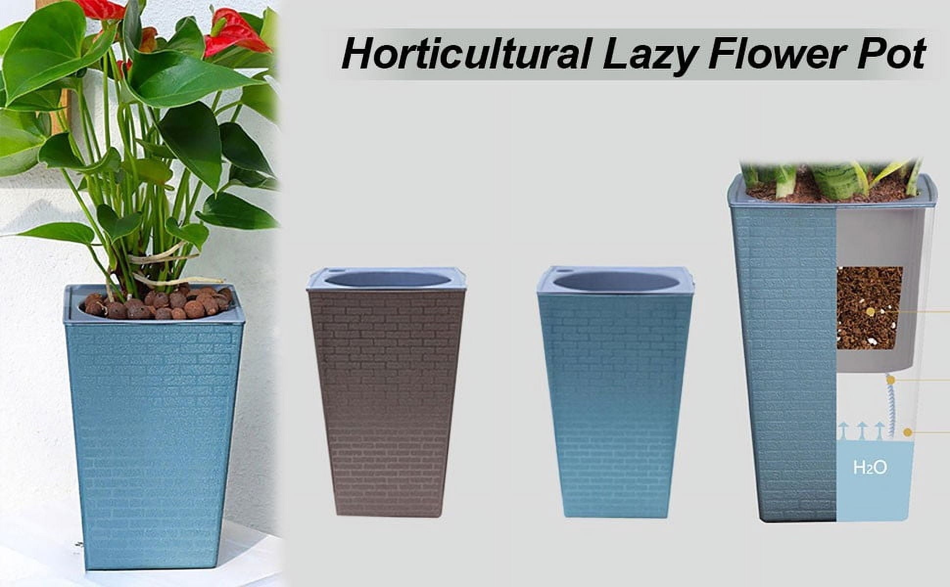 Jierger Clearance 2PCS Tall Tapered Planter - Plastic Square Plant Pots Tall Self Watering Indoor Outdoor for Patio Planter Pot Decorative Gardening & Home Decor Square,Blue
