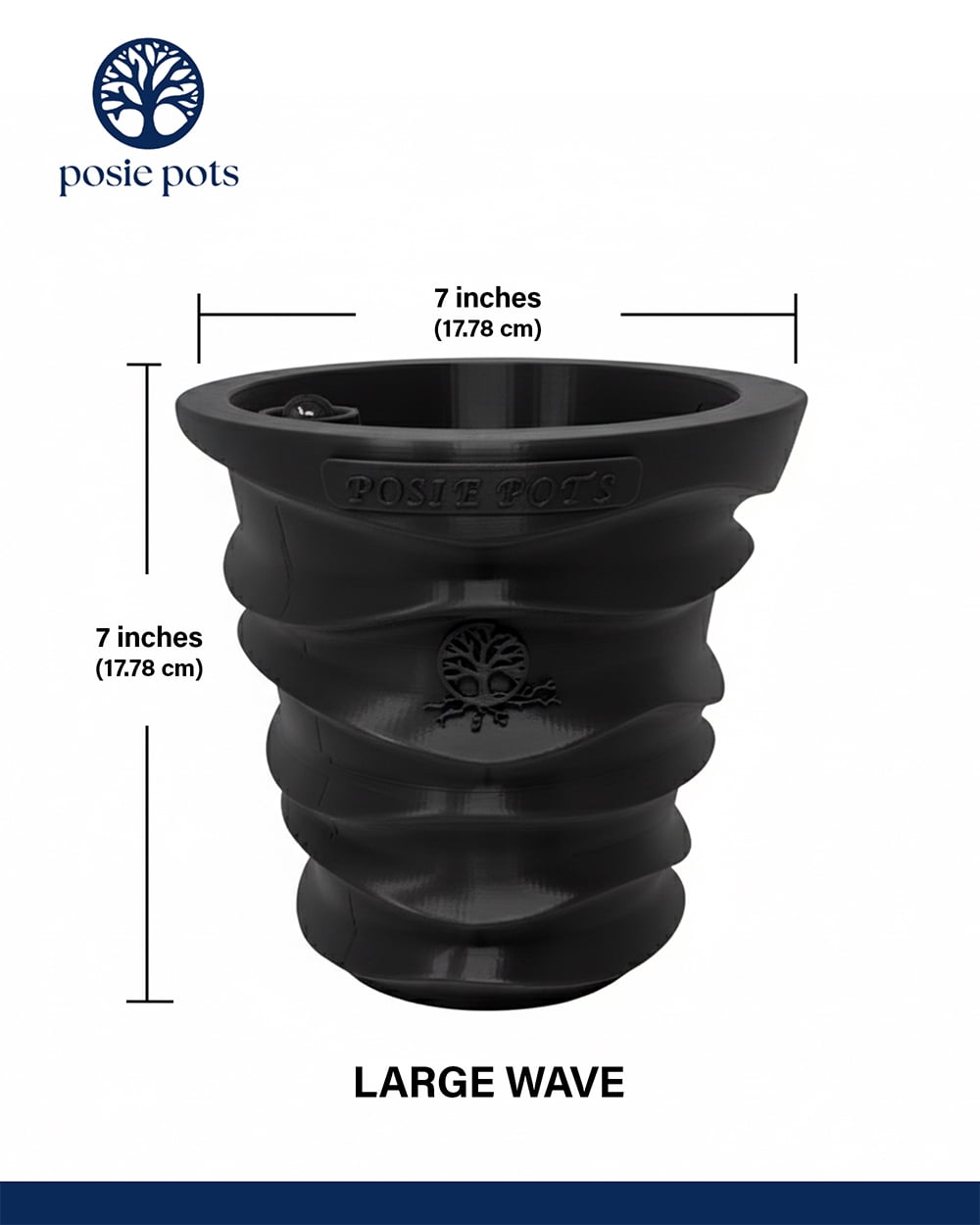 Posie Pot 7 inch, Large, Black Wave Self Watering Planter, 3D printed