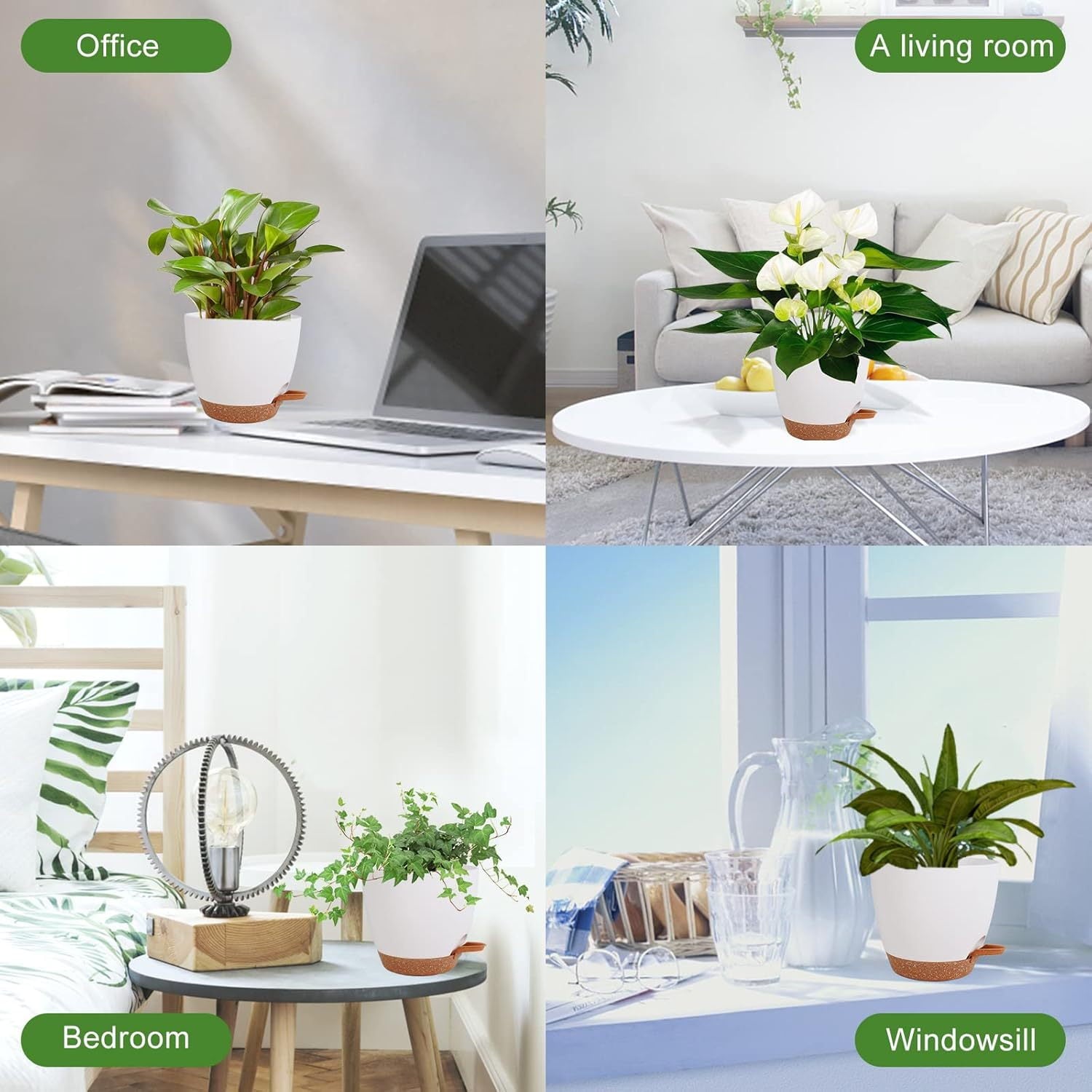 Plant Pots 7/6.5/6/5.5/5 Inch Self Watering Planters with Drainage Hole, Plastic Flower Pots, Nursery Planting Pot for All House Plants, Succulents,Snake Plant, African Violet, Flowers,White