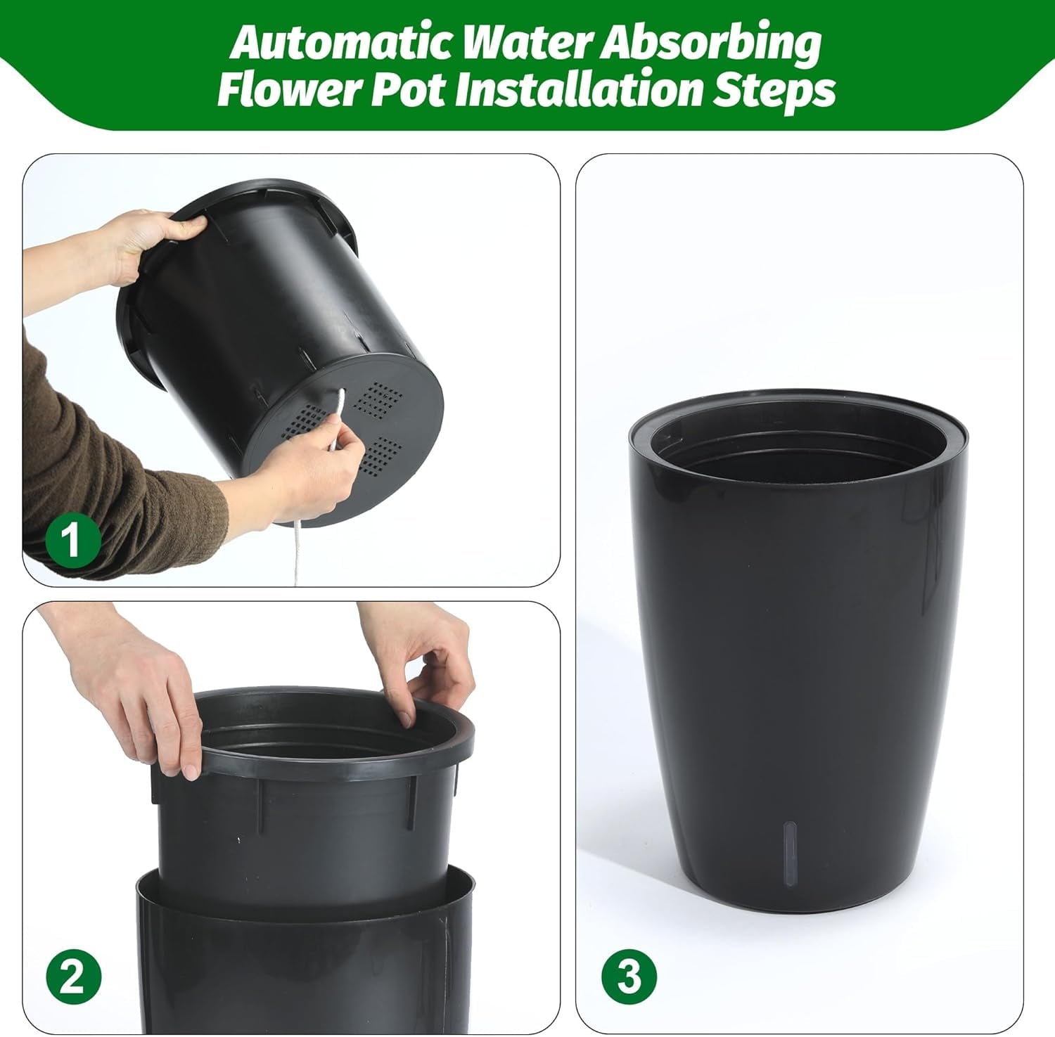 Acekid 16" Tall Planters Set of 2, Plant Pots, Self Watering Pots for Indoor Plants, Flower Pots With Built-In Drainage and Visual Water Level Design, for Patio, Porch, Living Room