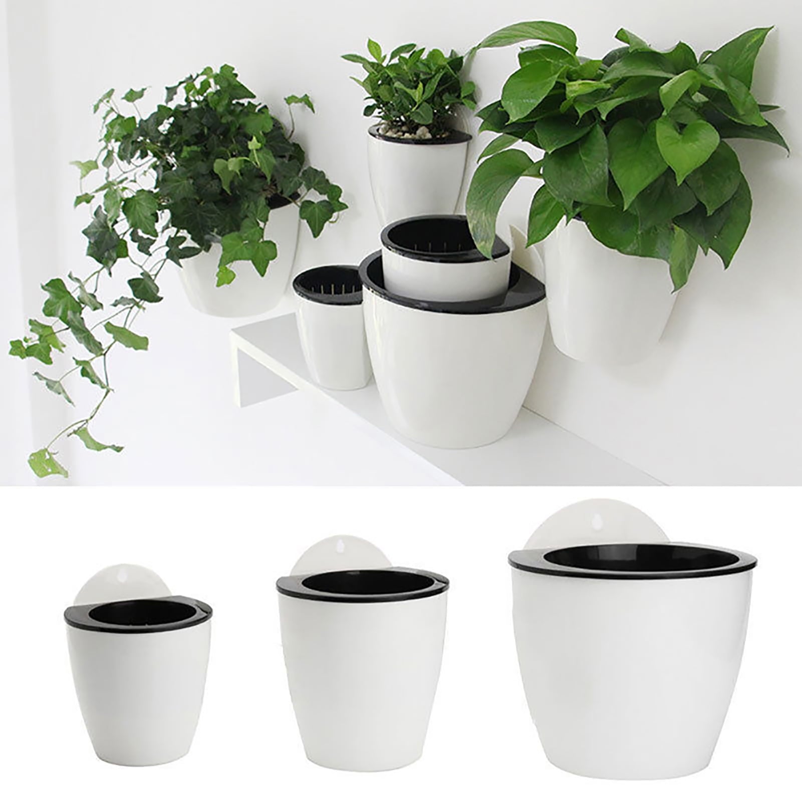 Travelwant Modern Wall Mountable Self Watering White Planter Pots