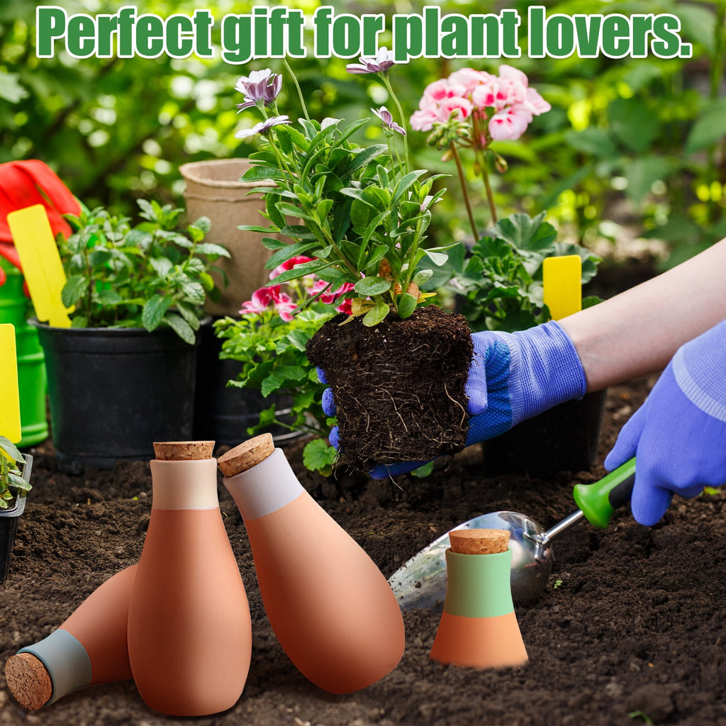 4 Pcs Ollas Terracotta Watering Pots Large, Self Watering Planter Insert Olla Watering System for 1-Week Easy to Refill, Clay Plant Watering Globes for Outdoor & Indoor Plants