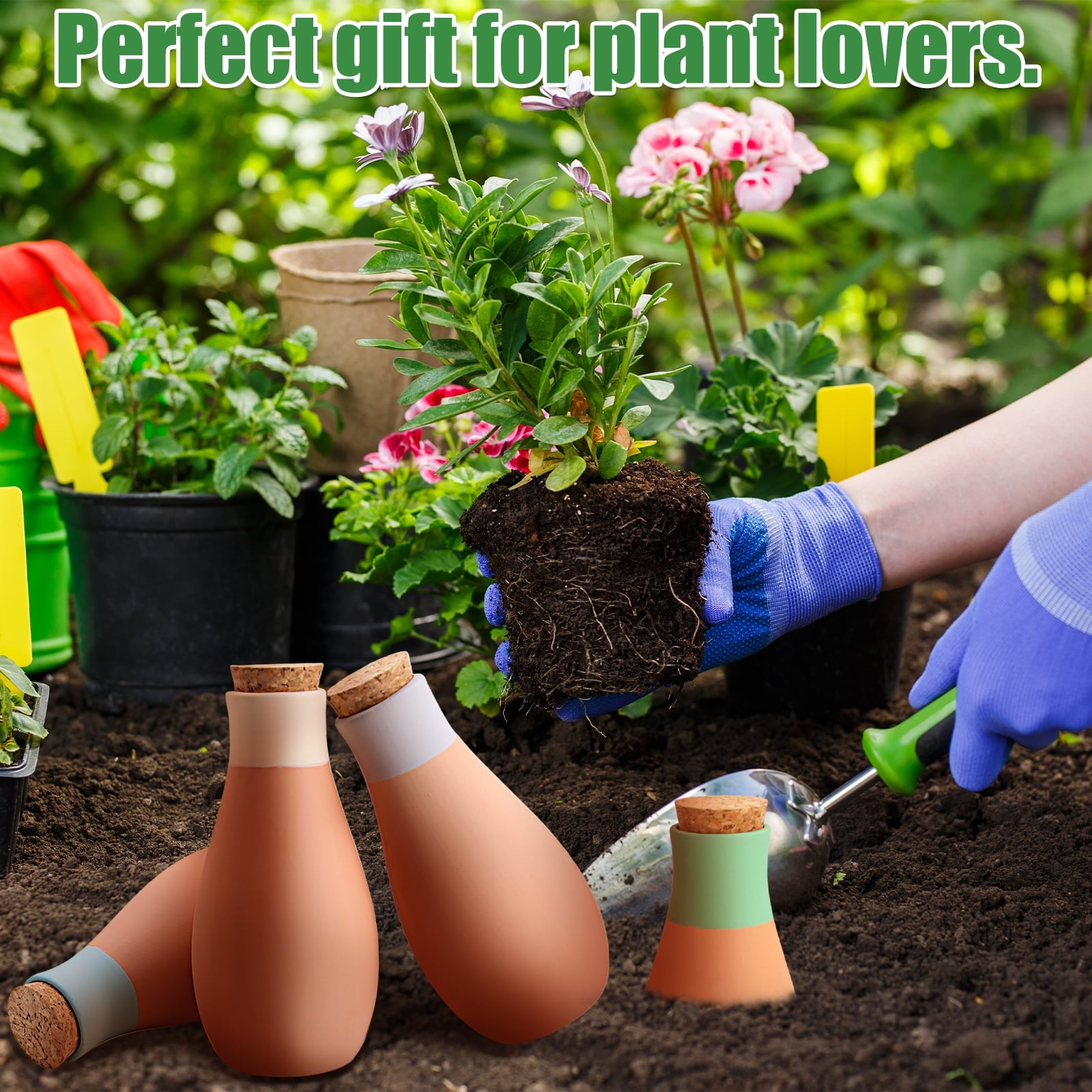 4 Pcs Ollas Terracotta Watering Pots Large, Self Watering Planter Insert Olla Watering System for 1-Week Easy to Refill, Clay Plant Watering Globes for Outdoor & Indoor Plants