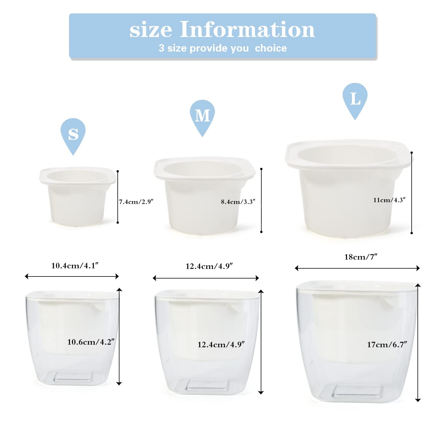 Sungmor Clear Self Watering Planter for Indoor Plants, 3 Pack 6.9 Inch Plastic Violet Flower Pots, Square Watering Plant Pot for House Plants,Orchid,Succulents, Herbs